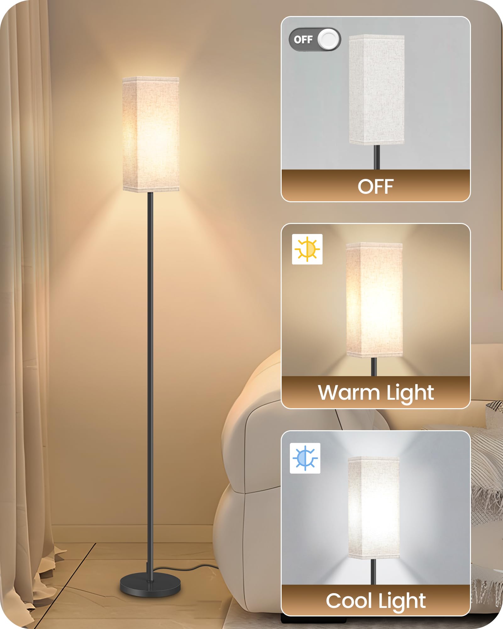 Goebleson Set Of 2 Floor Lamps For Living Room, Modern Tall Standing Lamps With Foot Switches, Bulb Not Included, 64.6'', For Li