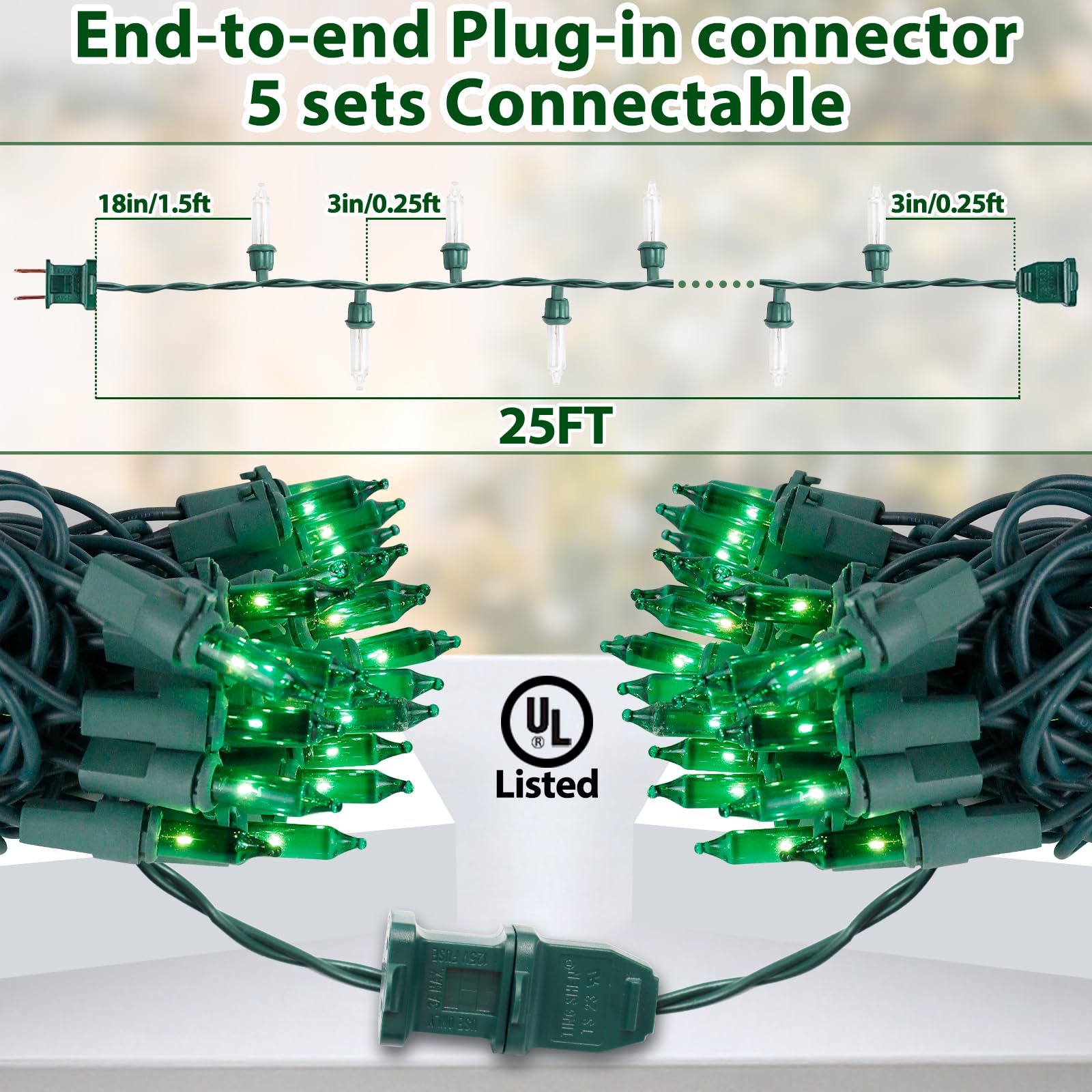 Cxlho St. Patrick'S Day Mini String Lights Green Christmas Lights, 25Ft 100 Incandescent Bulbs Green Lights With Green Wire For