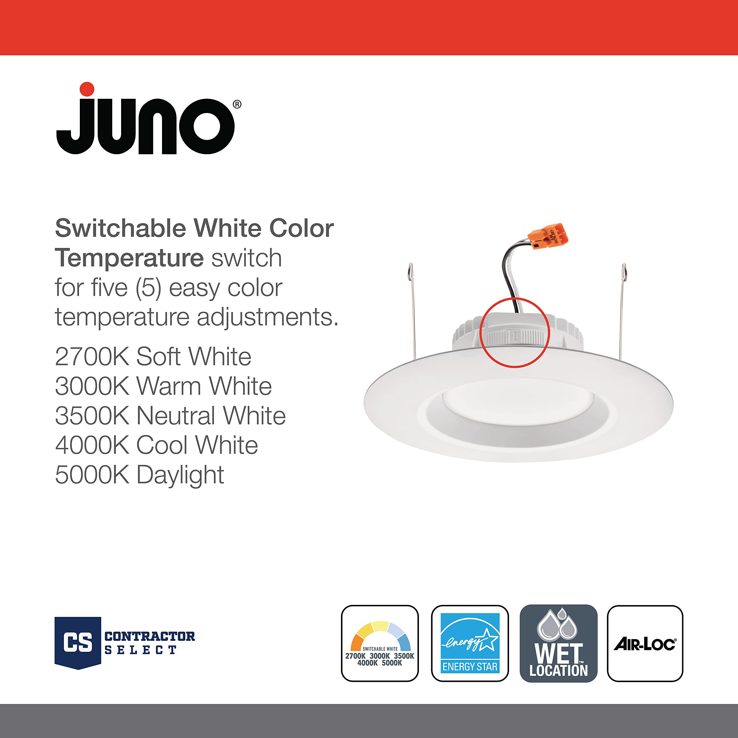 Juno Rb56S Sww5 Cp6 Mw M6 Retrobasics Retrofit Led Downlight, Switchable, Matte White, 5 To 6 Inch