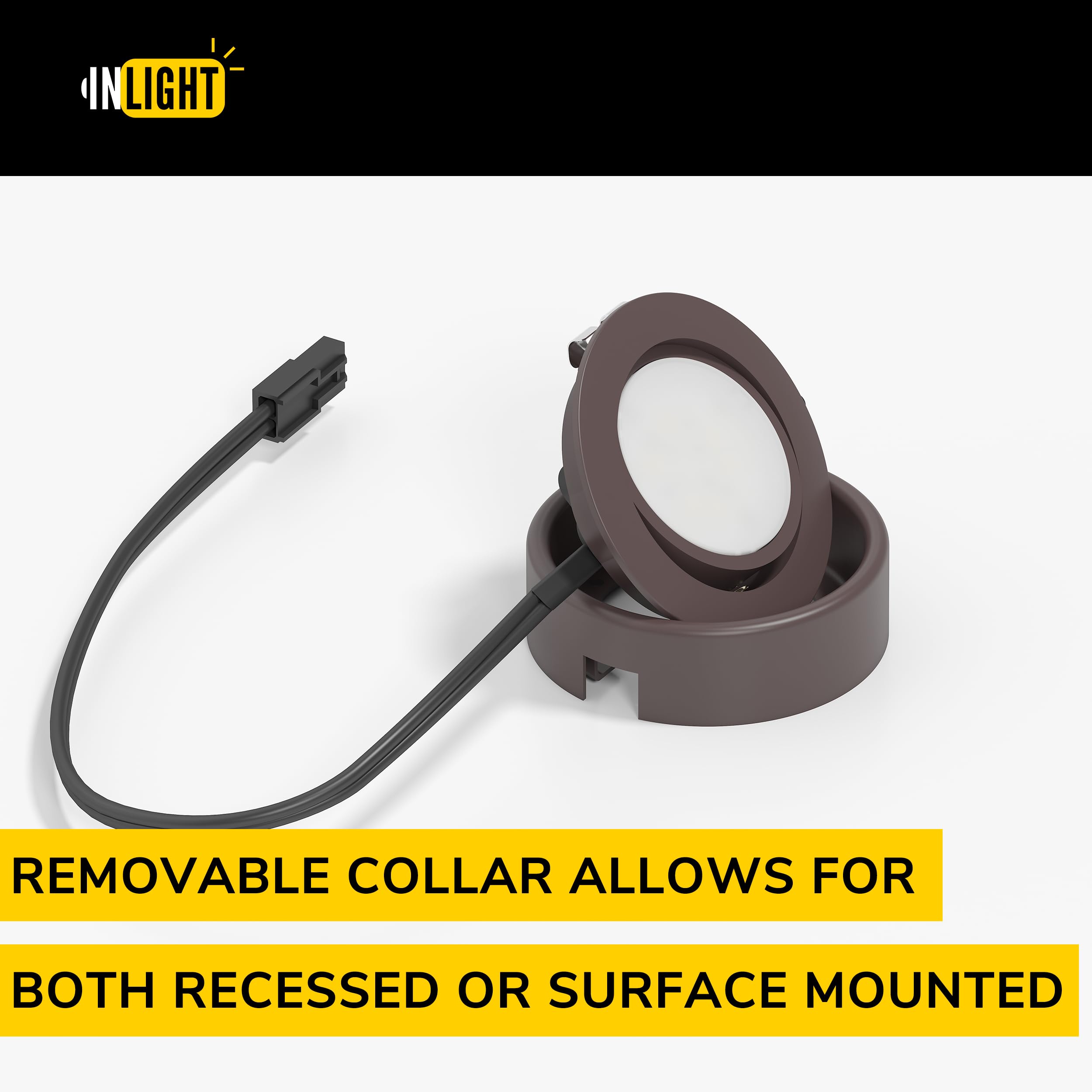 Getinlight 2.75&quot; Wide 4000K Swivel And Dimmable Wired Led Puck Lights Kit, Plug-In Or Hardwired Installation, Recessed Or Surface Mounted, Bronze Finished,In-0107-1S-Bz-40