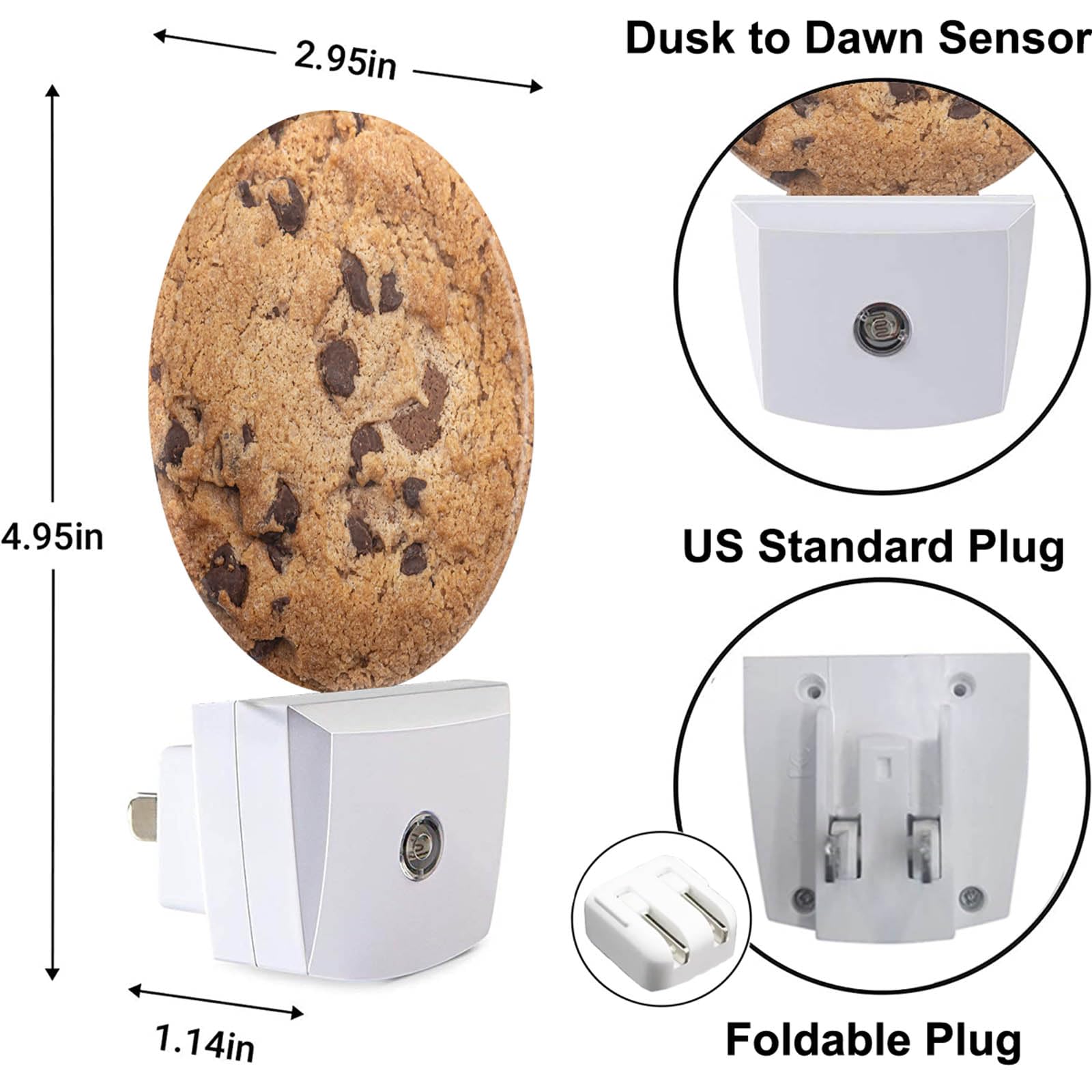 Uanvaha Food Decorative Night Light Chocolate Chip Cookie Funny Dessert Plug-In Nightlight Energy Saving 0.5W Led Lighting For Boys Girls Men Women