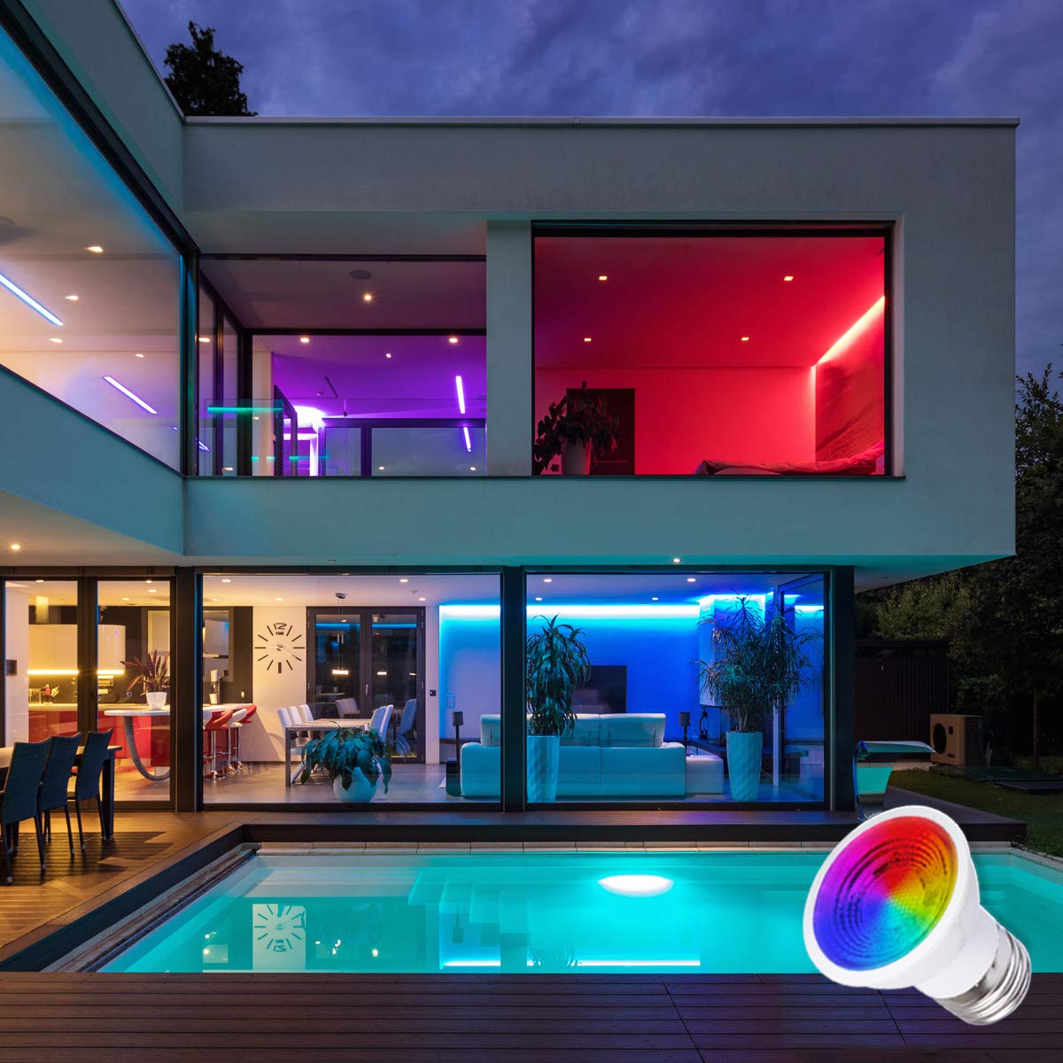 ILC Par16 LED Light Bulbs, 40W Equivalent, Color Changing, Dimmable, 8 Pack, Warm White 2700K, RGB with Remote Control