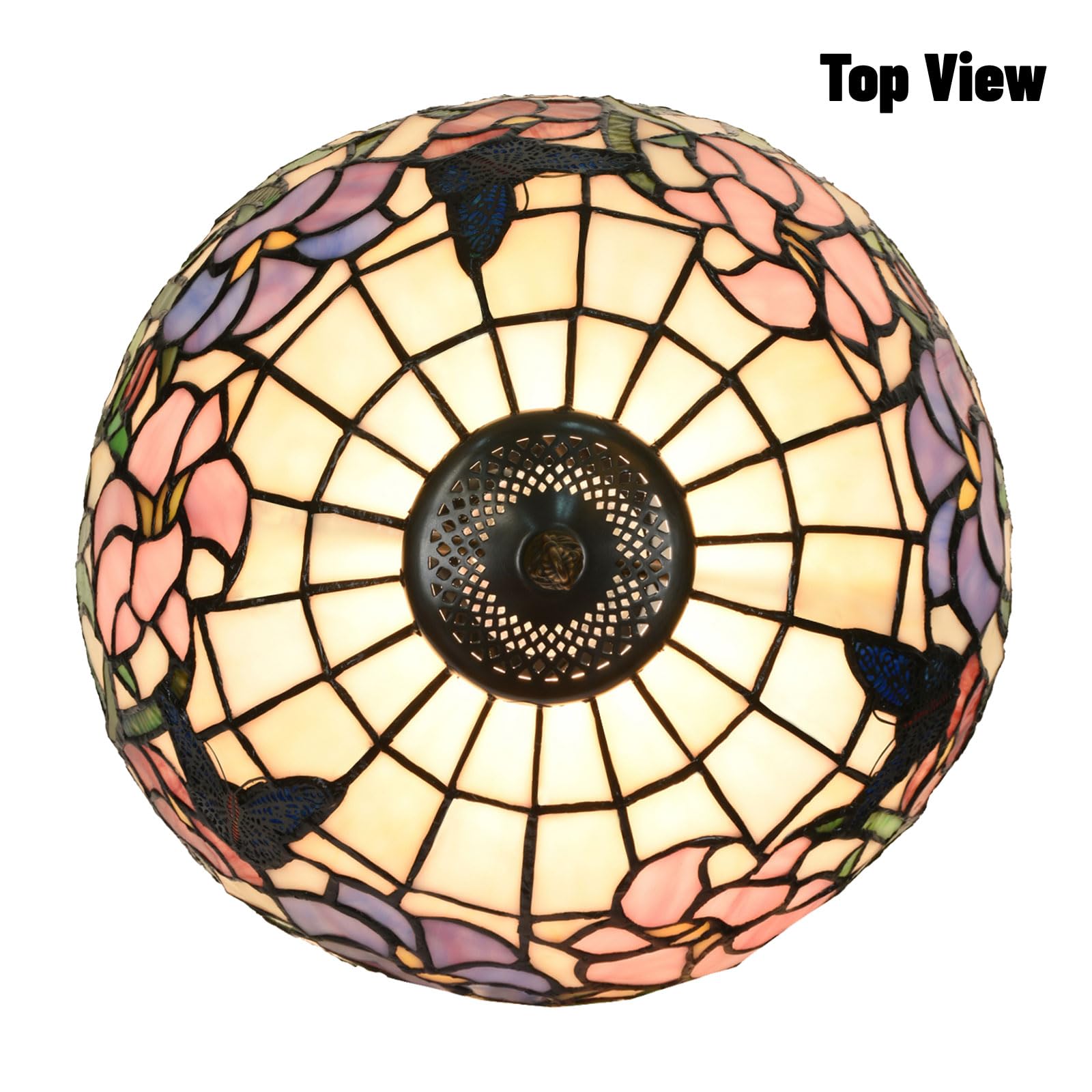 HomeBeauty Tiffany Table Lamp - Vintage Stained Glass Flowers & Butterflies, 12x21.5 Inches, Perfect for Bedroom & Living Room Decor