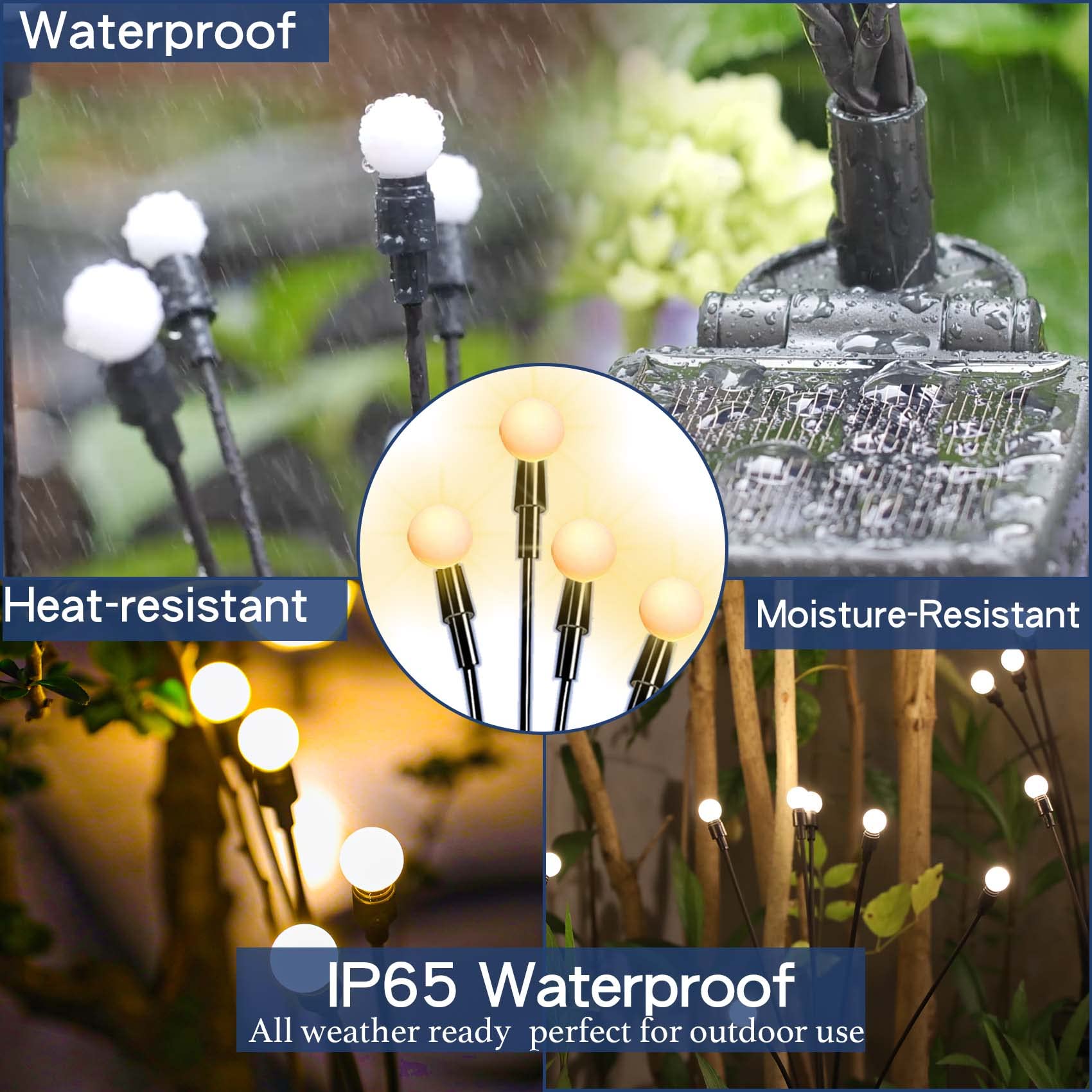 TONULAX Solar Garden Lights - 2 Pack Warm White Solar Firefly Lights, High Flexibility Iron Wire, Outdoor Yard Patio Decoration