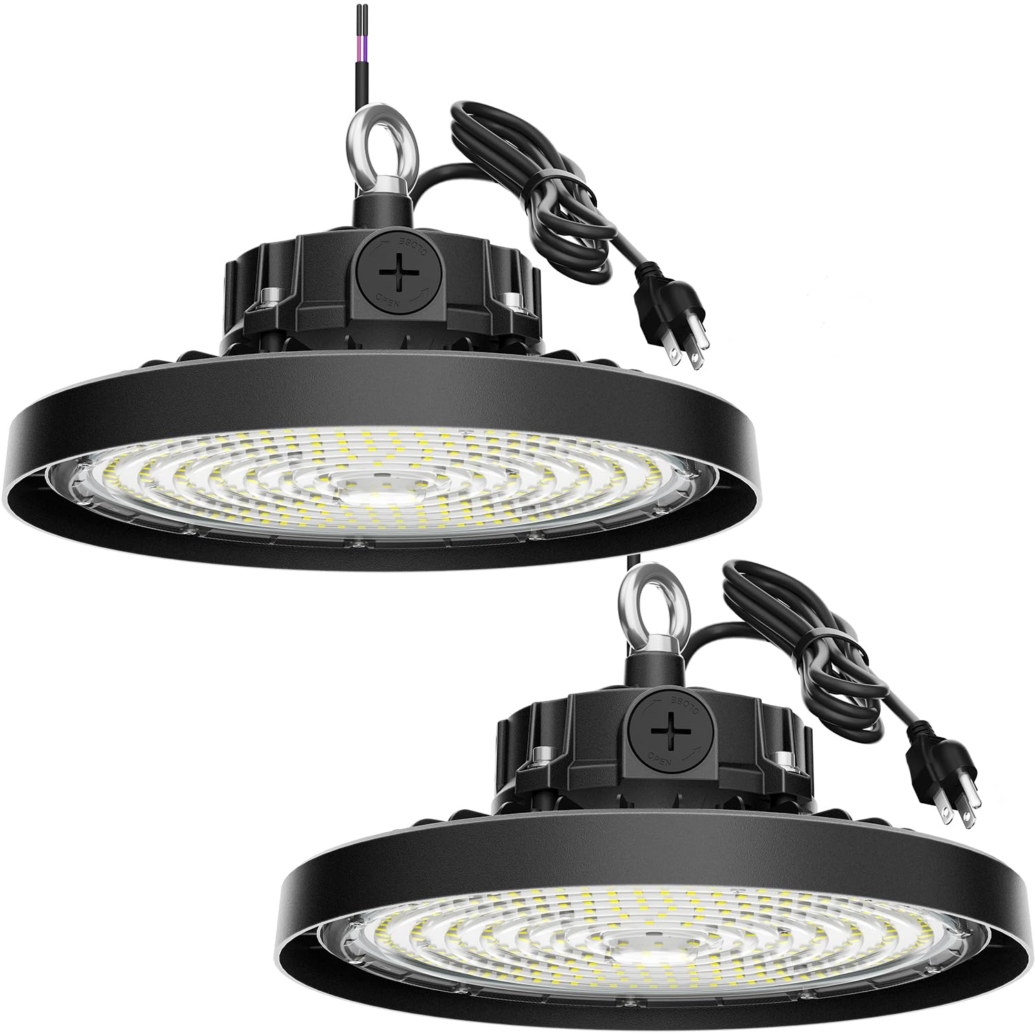 Beilbs Ufo Led High Bay Light  200W Led Shop Lights  0-10V Dimmable 30000Lm 5000K  60%-100% Power Selectable Bay Light For Warehouse Factory Barn Shop Workshop Garage Gym  2 Pack