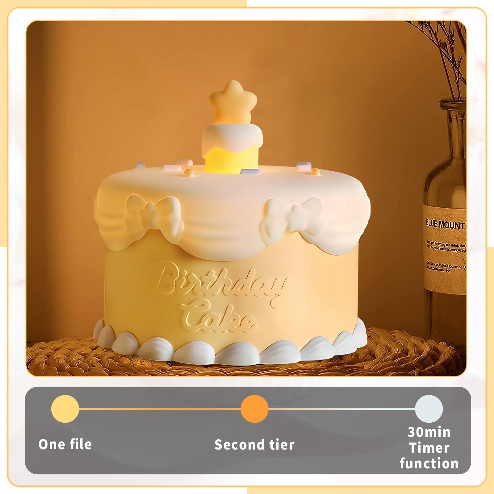 Hpydiy Cute Birthday Cake Night Light - Silicone ChildrenS Night Light  Rechargeable Adjustable  Birthday Gift Room Decoration Gift (Yellow)