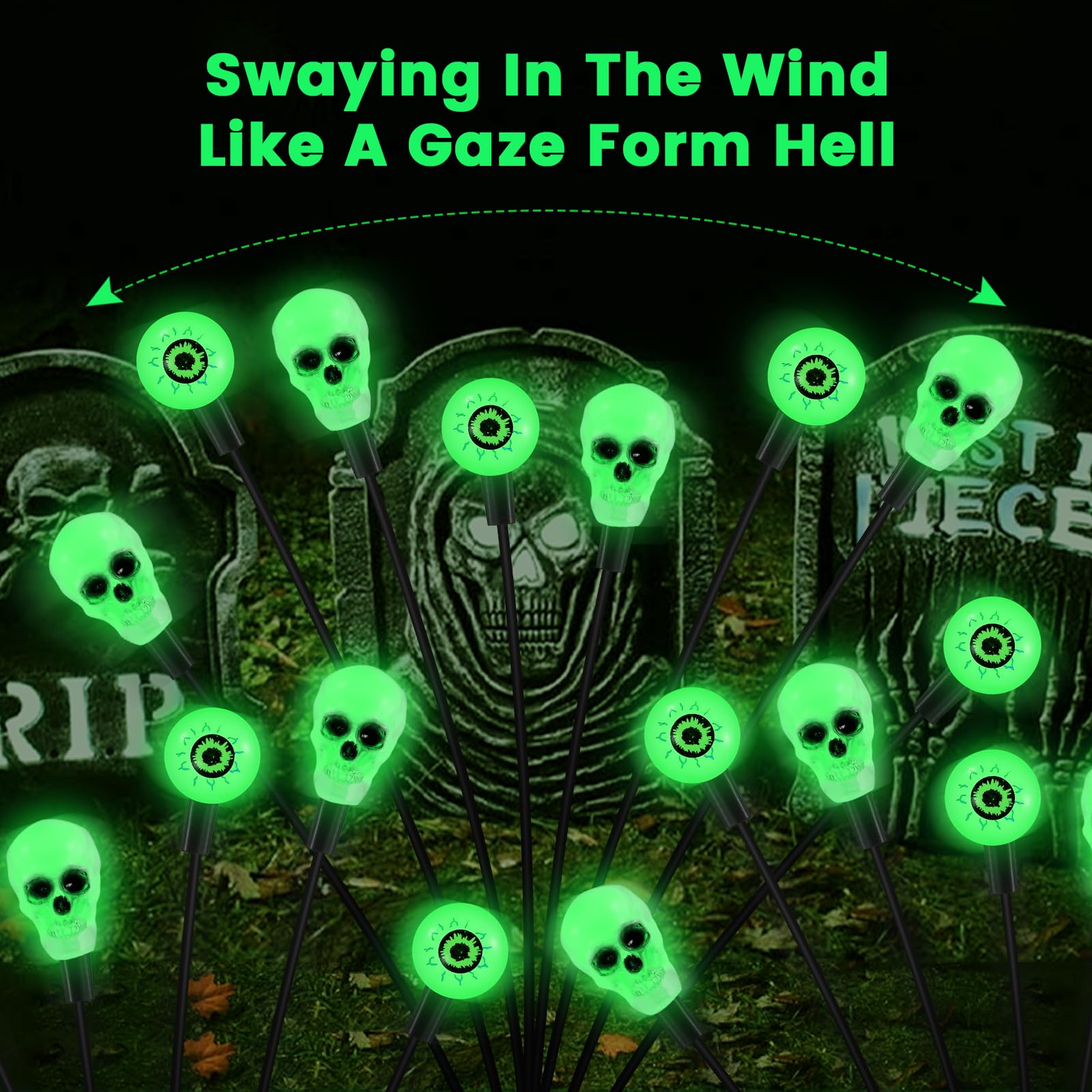 Fensan Solar Halloween Lights Outdoor,Halloween Decorations Outdoor, Scary Halloween Eyeball Lights,4Packs 32Led,Ip65 Waterproof,Halloween Decor For Garden/Yard/Patio/Lawn/Pathway(Green)