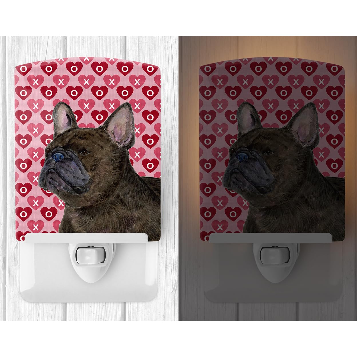 Carolines Treasures Ceramic Night Light, French Bulldog Hearts, 6x4x3in, Multicolor, Model SS4519CNL, UL-Certified