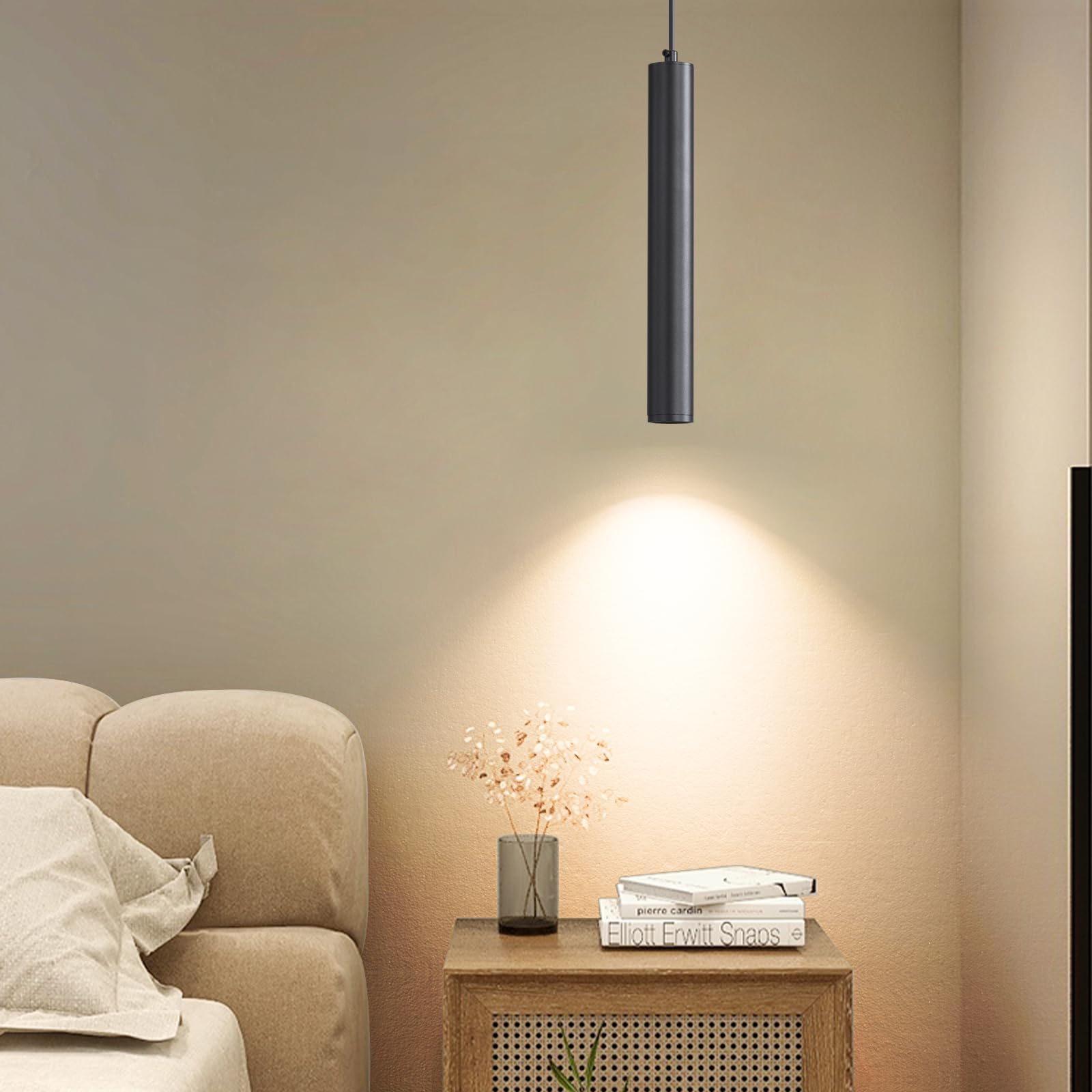 Daoseolo 2 Pack Mini Kitchen Island Pendant Light  Led Minimalist Ceiling Hanging Light  3 Color 3000K/4500K/6500K  Adjustable Height  Black Modern Linear Lamp Lighting For Dining Room  Bedroom  Bar