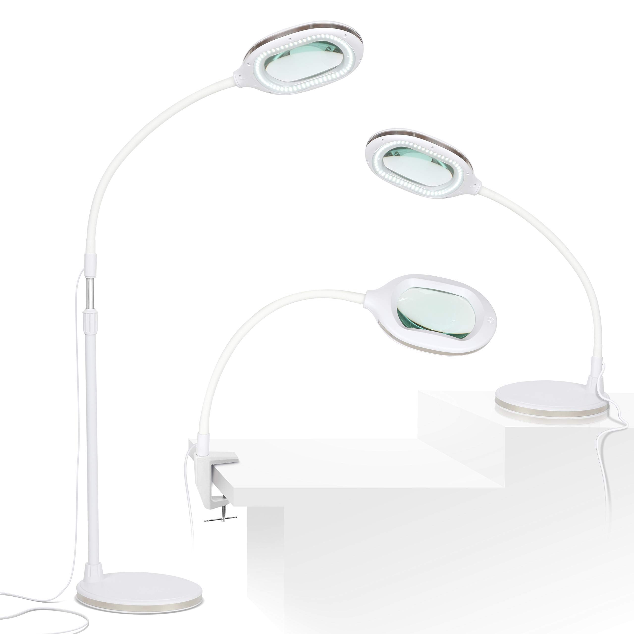 Brightech LightView Pro LED Magnifying Desk Lamp, 3-in-1, White, Model BT-FL-LGHTVW-3IN1-WHT, Glass Material