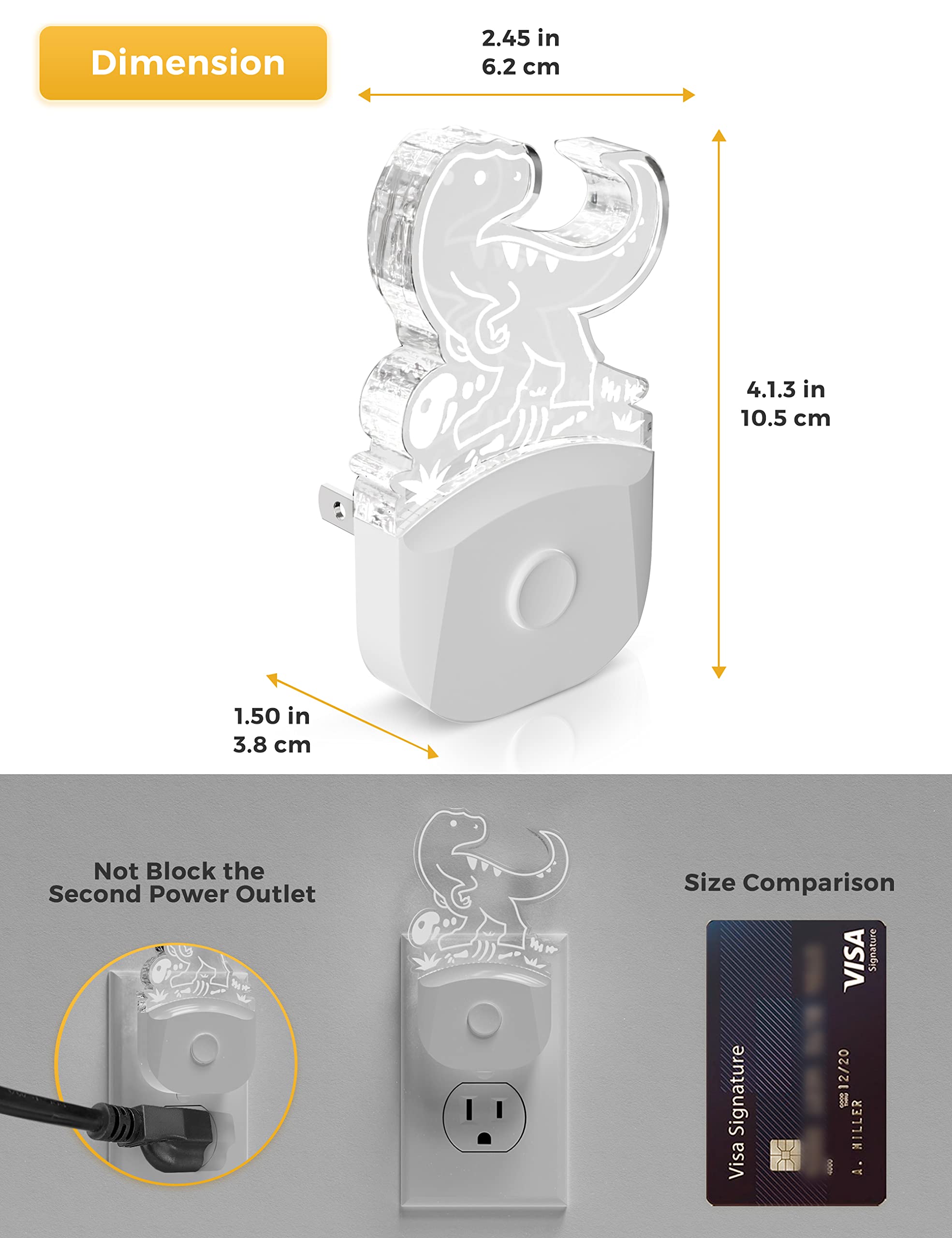 Lohas Dinosaur Night Light For Boys, Kids Nightlight Plug In, Dusk-To-Dawn, Velociraptor Led Night Lights Plug Into Wall, Rgb+So