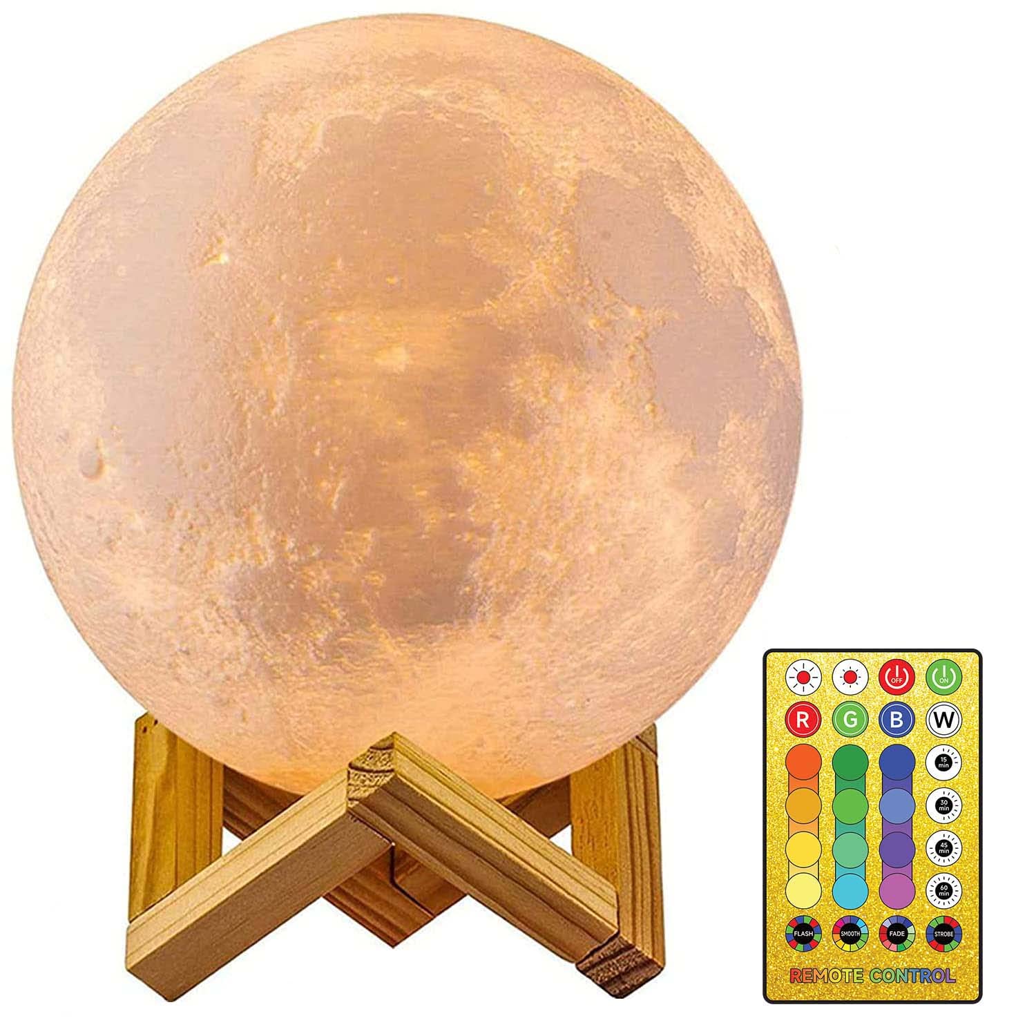 NSL Lighting 3D Moon Lamp 2023 Upgrade Moon Light 16 LED Colors Moon Night Light with Wooden Stand & Remote/Touch Control and US