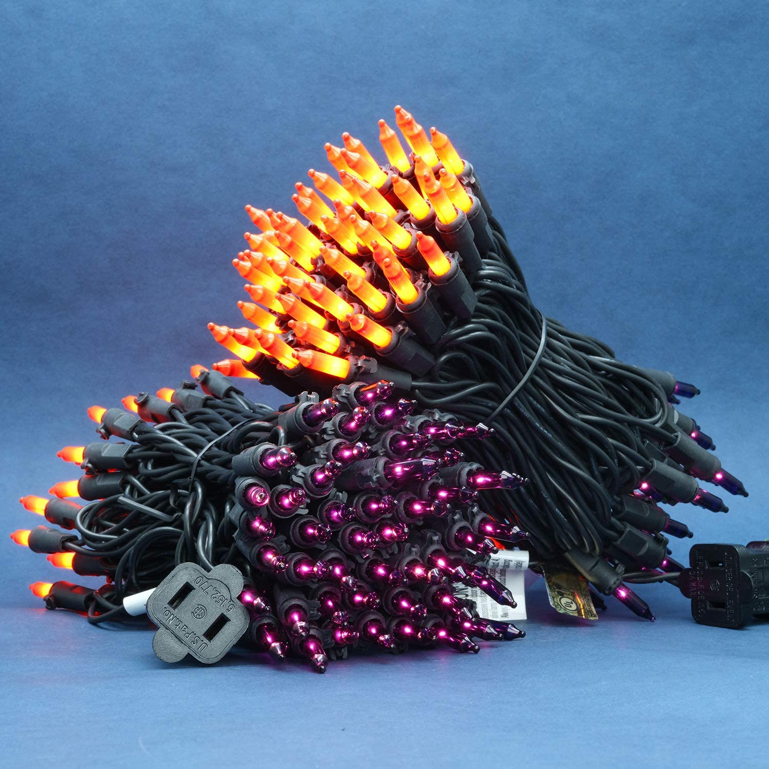 SWEET SHINE Christmas Lights, 200 Count, 33 ft Black Wire, UL Listed, Orange & Purple, Pack of 2 Strands