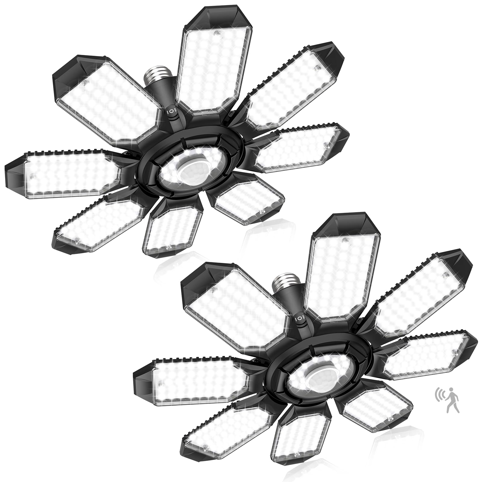 AGranTOP Motion Sensor Garage Lights 2 Pack, 25000LM Motion Sensor Shop Light with 8+1 LED Panels, 6500K Daylight, Indoor Motion