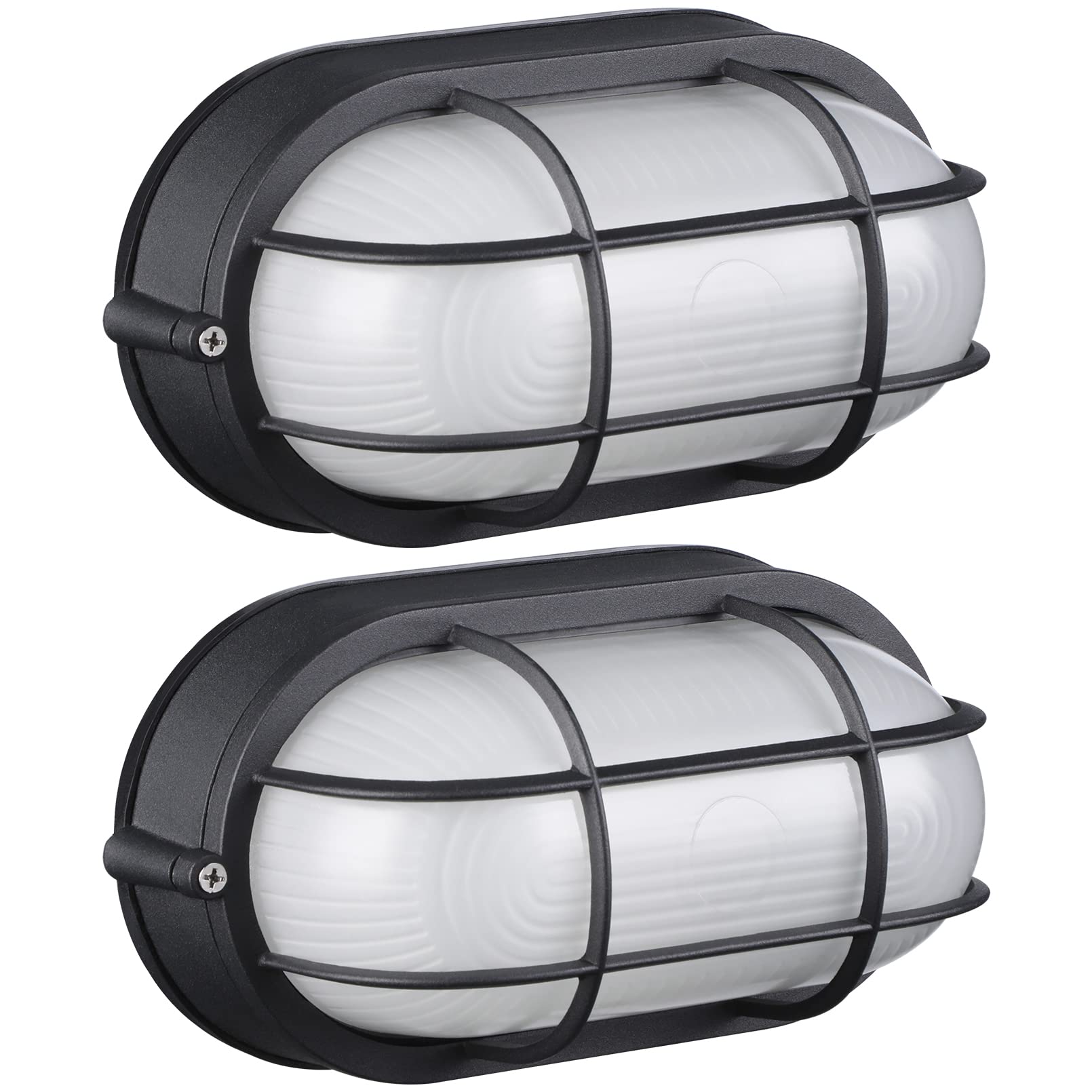 LEONLITE Bulkhead Light Fixture, Nautical Outdoor Lighting, Aluminum with Frosted Glass, E26 Base, Pack of 2, Black, Model 81312