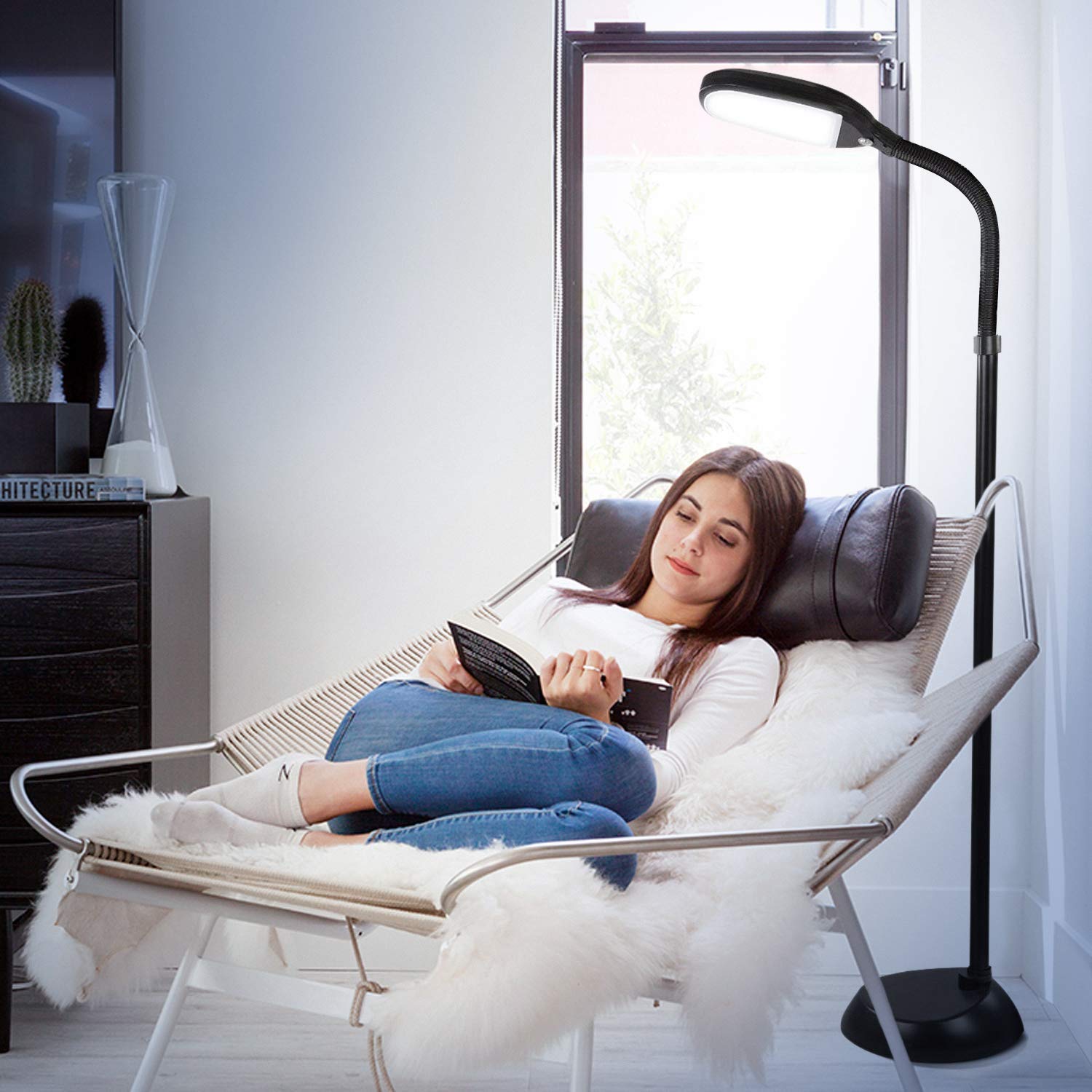 Brightech Litespan LED Floor Lamp - Adjustable Reading Light, Jet Black, Model LTSPNBK, Ideal for Crafts and Lash Extensions