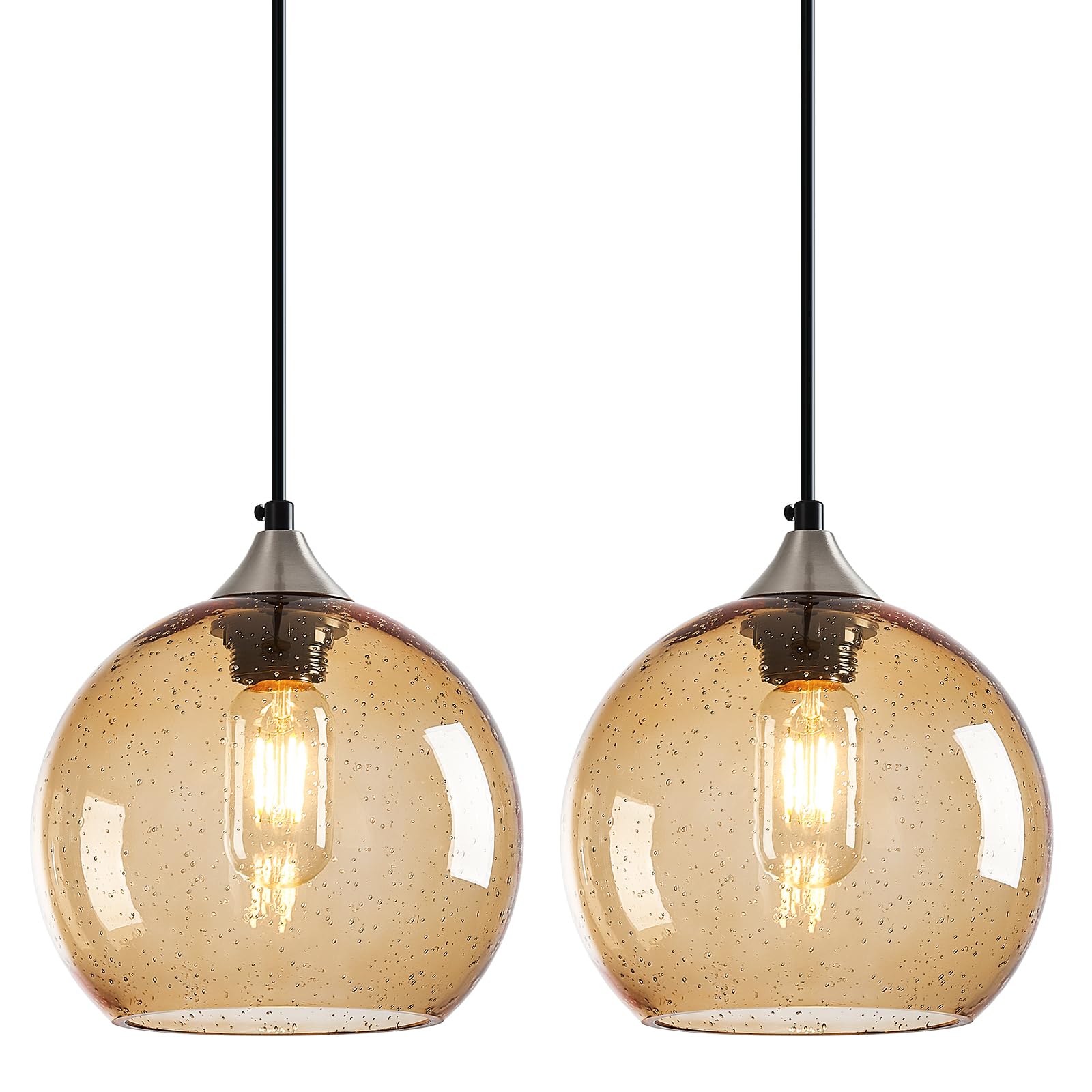 Lbsqj Light Brown Glass Pendant Lights Kitchen Island Lighting Globe Pendant Light Fixtures Modern Pendant Lighting For Bedroom Living Dining Room Light Fixture (7.87 In  2 Pack)