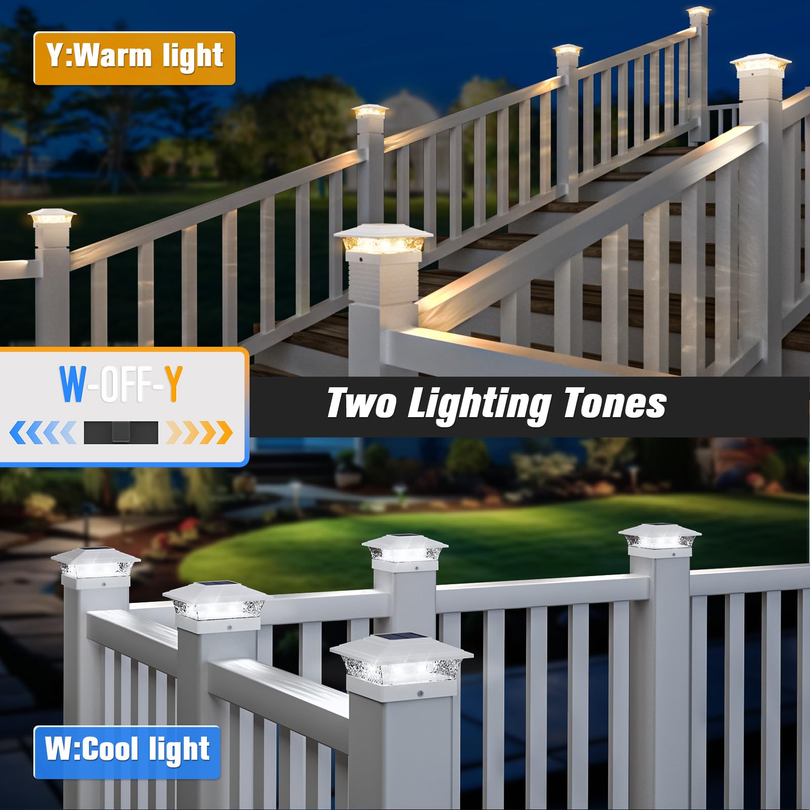 Solar Post Cap Lights Outdoor 6Pack, Waterproof Fence Post Lights With 16 Ultra Bright Leds Fit 4X4 Wood/Vinyl Posts, White Deck