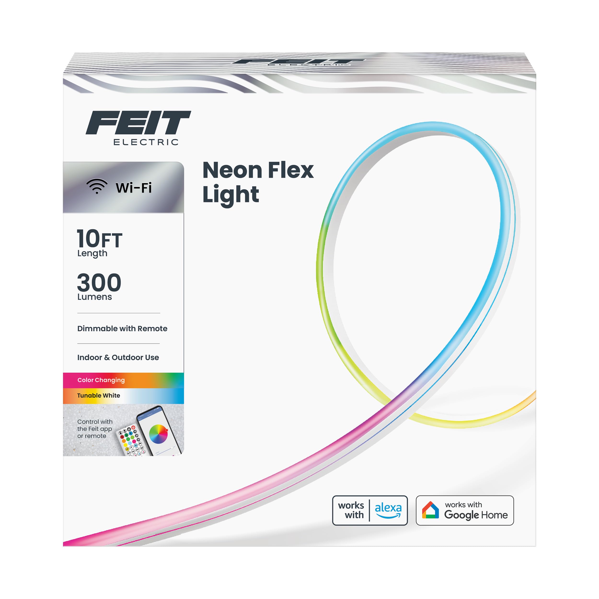 Feit Electric Smart Led Neon Flex Strip Lights, 10Ft, Bendable, Rgbw Color Chasing, Dimmable, 2.4Ghz Wifi Enabled, Compatible Wi