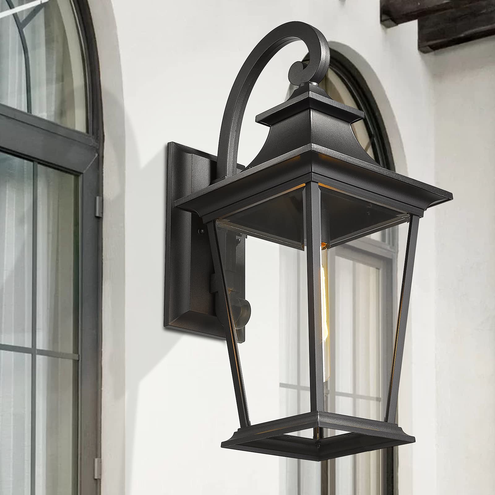 Emliviar Large Outdoor Wall Light, Modern Black Front Porch Light With Clear Glass, Xe220B Bk