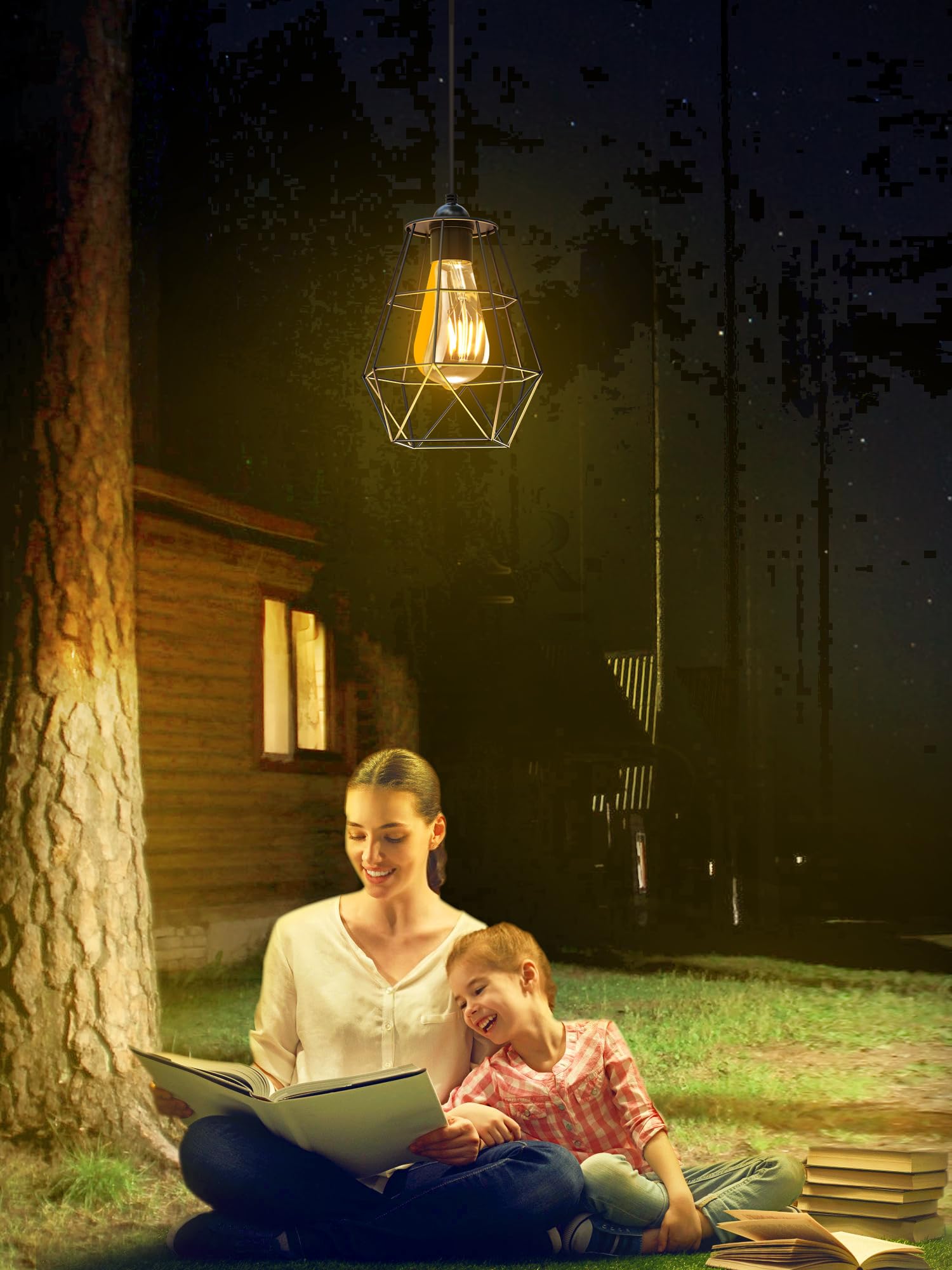 intelamp Solar Pendant Lights, 4000mAh, Remote Control, Dust to Dawn, 16.4Ft Hanging, Black, Model 5A