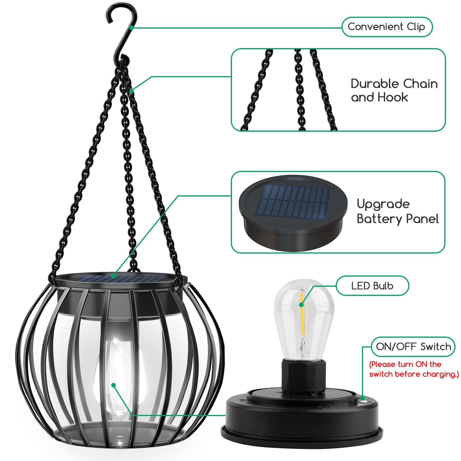 Ubright Solar Lights Outdoor Upgraded Hanging Lights For Outside 15'' Metal Solar Lanterns Outdoor Waterproof Powered Outdoor Li