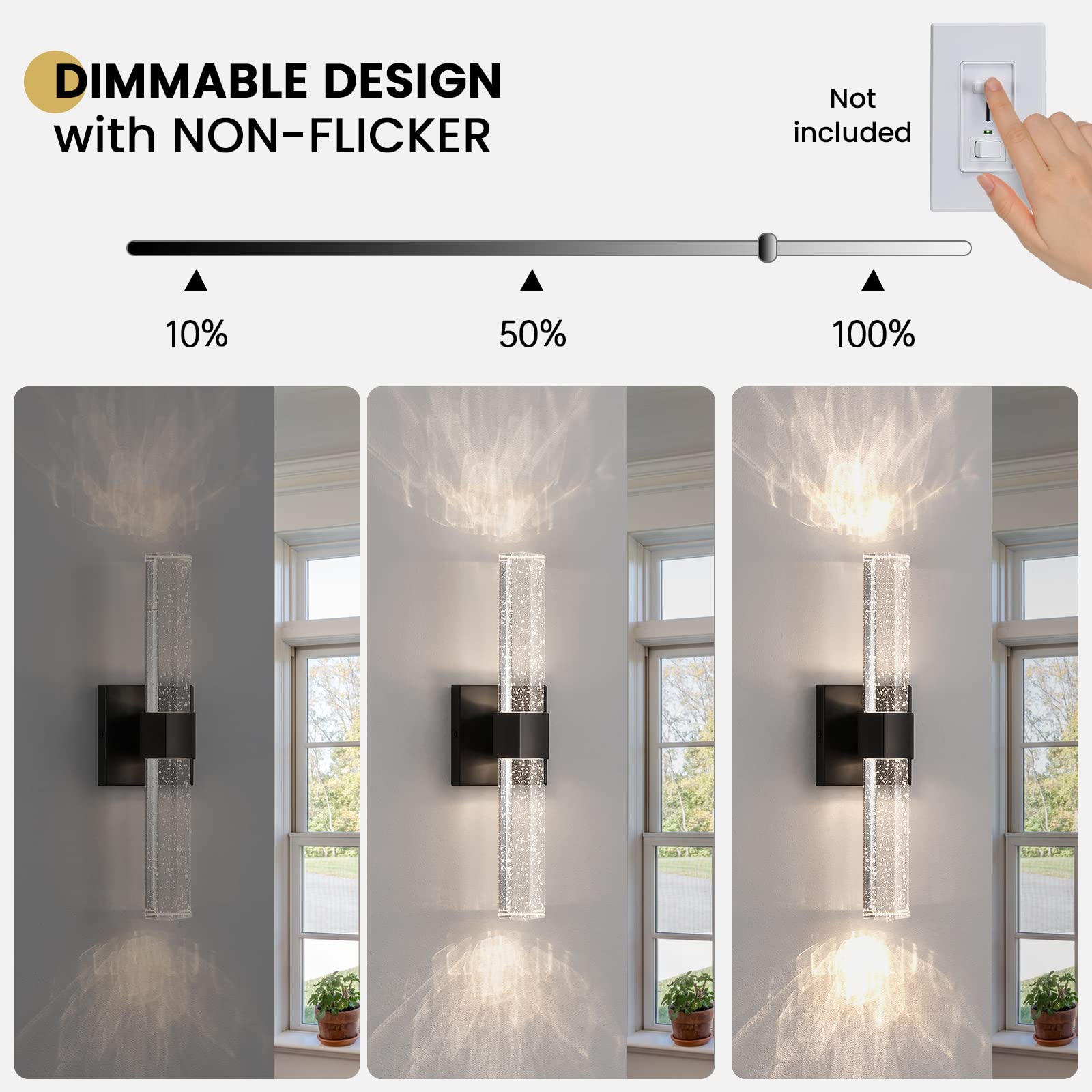 Epinl Black Wall Sconces Set of 2, Crystal Dimmable 14W 3000K Lighting Fixtures for Bathroom, Bedroom, Living Room - Model 8010WL-10
