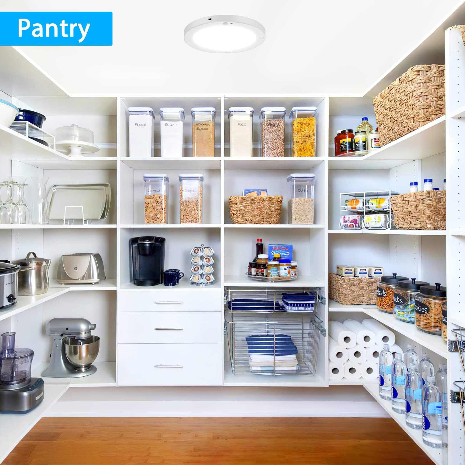 Youtob Motion Sensor Led Ceiling Light 15W 1300Lm Flush Mount Ceiling Light, Ceiling Light Fixture For Indoor, Stairs, Closets R