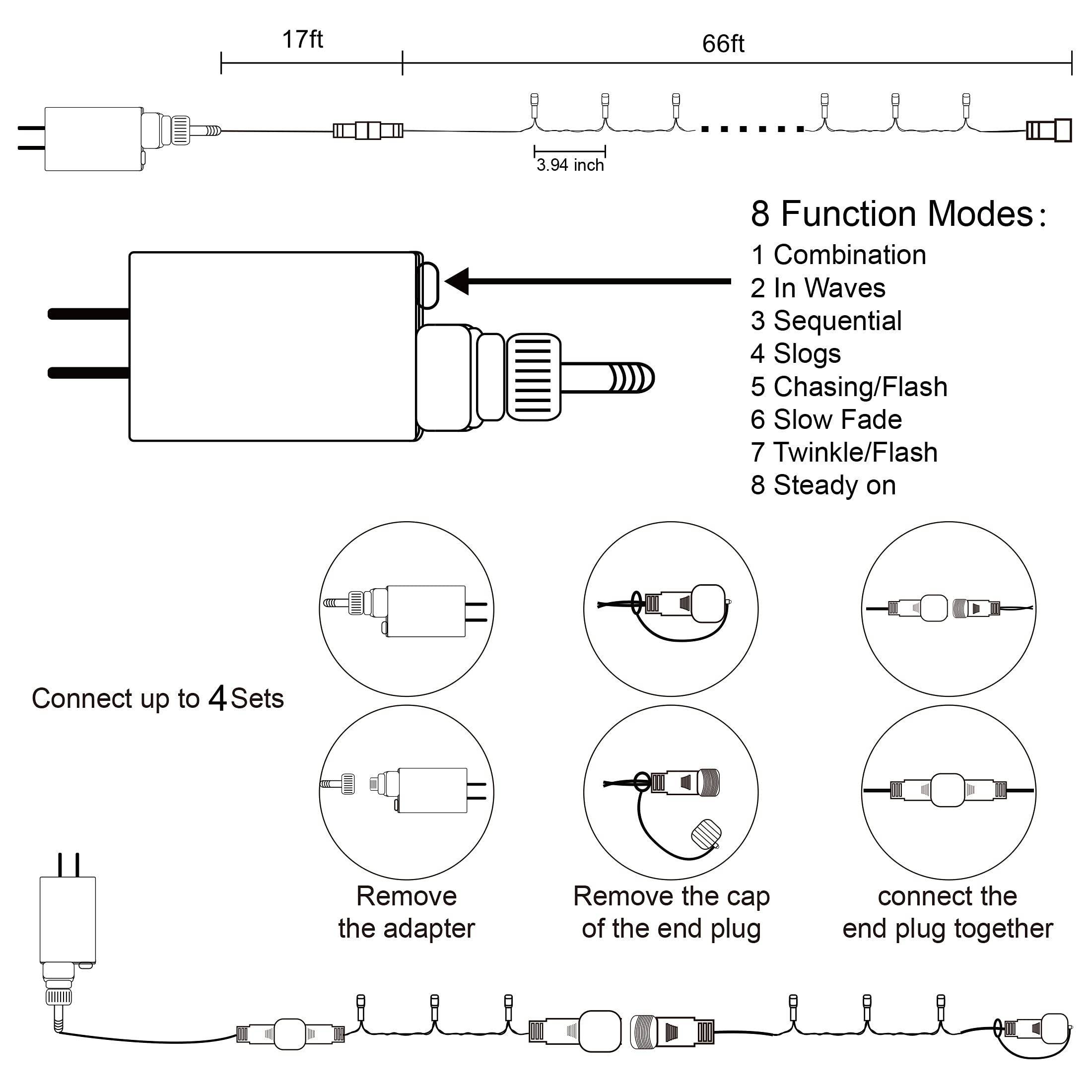 HOME LIGHTING 66ft Christmas Mini Lights, 200 LED, 8 Modes, Blue Wire, Model HB-200COI