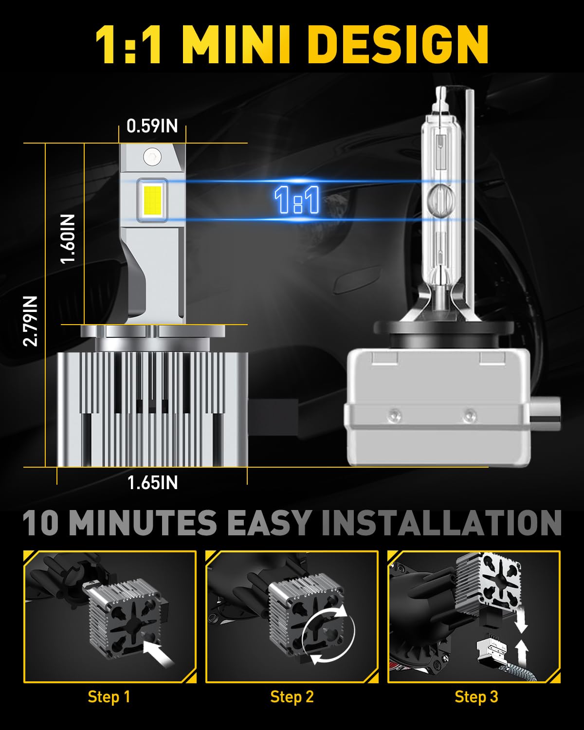 AUXITO D3S D3R LED Bulbs, 24000 Lumens, 120W, 6000K White, Plug and Play Fog Light Bulbs, Pack of 2