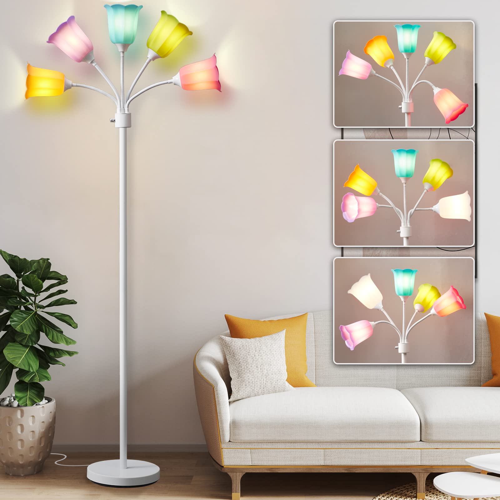 GyroVu Medusa LED Floor Lamp, Multi Head Modern Tall Lamp with Adjustable Gooseneck Standing Lamps for Living Room Bedroom Kids 