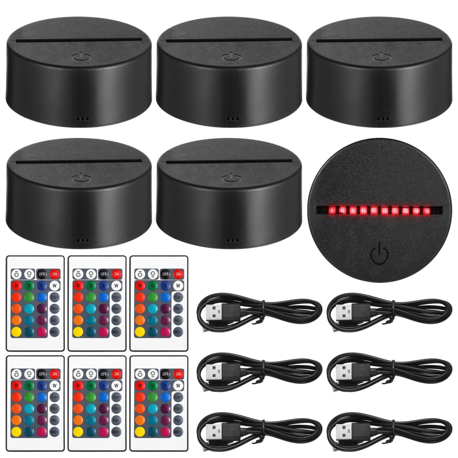 Tideme 6 Pcs Night LED Lamp Bases, 3D Night Light Stands with Remote Controls & USB Cables, 16 Colors & 4 Modes, USB Powered Dec