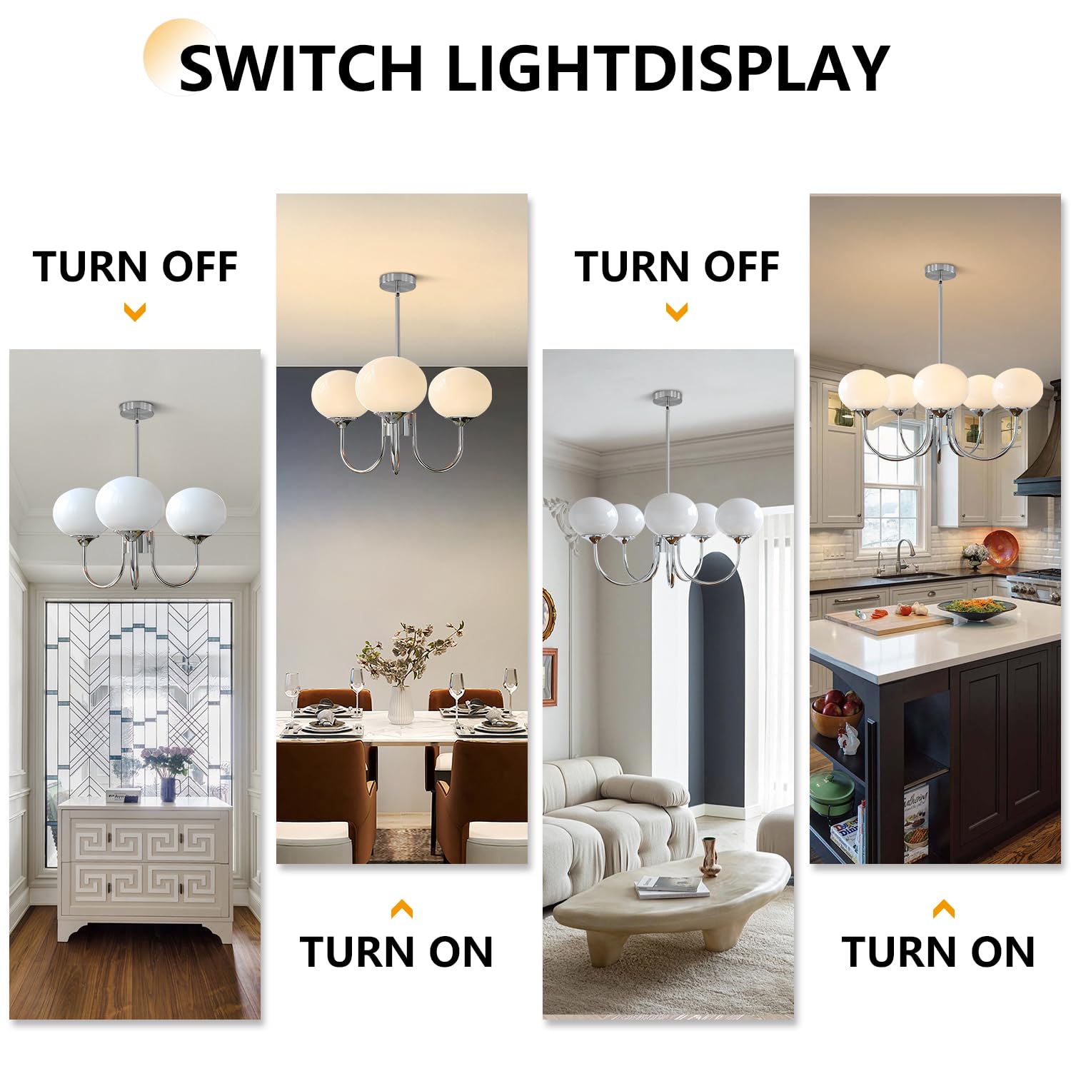 Bokt Modern Sputnik Chandelier 3 Light Glass Globes Silver Chandelier Light Fixture White And Chrome Pendant Lights Vintage Hanging Chandelier For Kitchen Island Dining Room