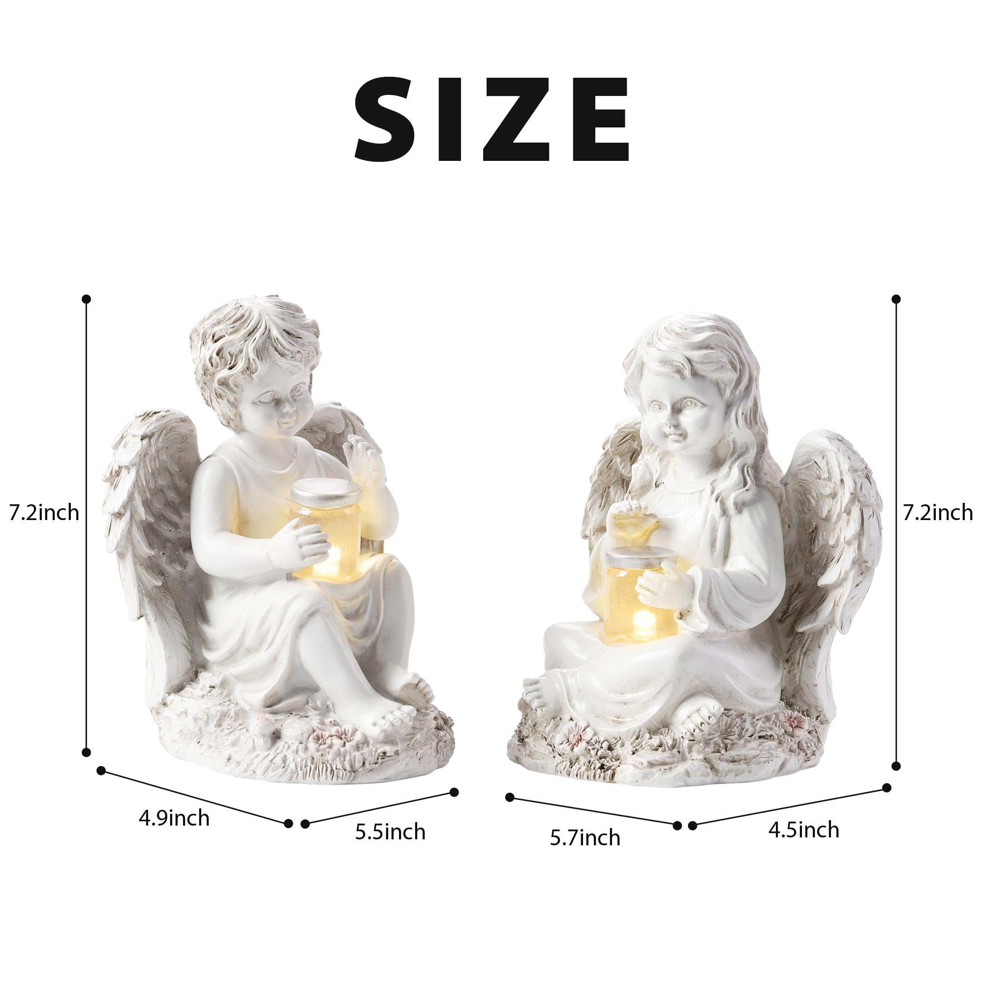 2 Pack Outdoor Angel Statue Garden Decor  Classic Solar Angel Figurine Decoration For Yard Art Indoor Porch Home Lawn Outside Light Up Cherub Sculpture Guardian Wings Angel Memorial Gifts Christmas