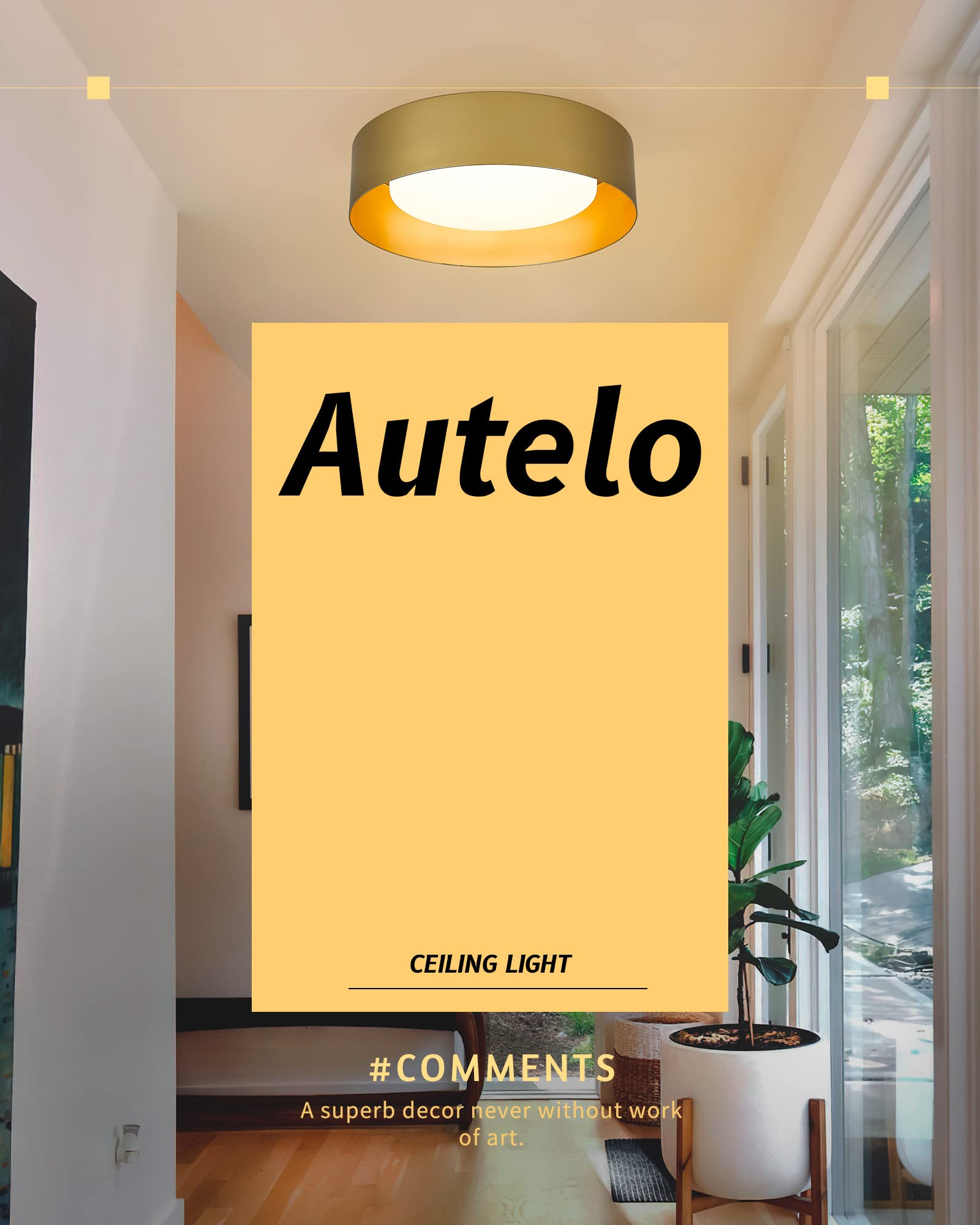Autelo Gold Flush Mount Ceiling Light, Led 14'' Ceiling Mount Light Fixture With Frosted Glass For Bedroom Foyer Hallway C3336Xs