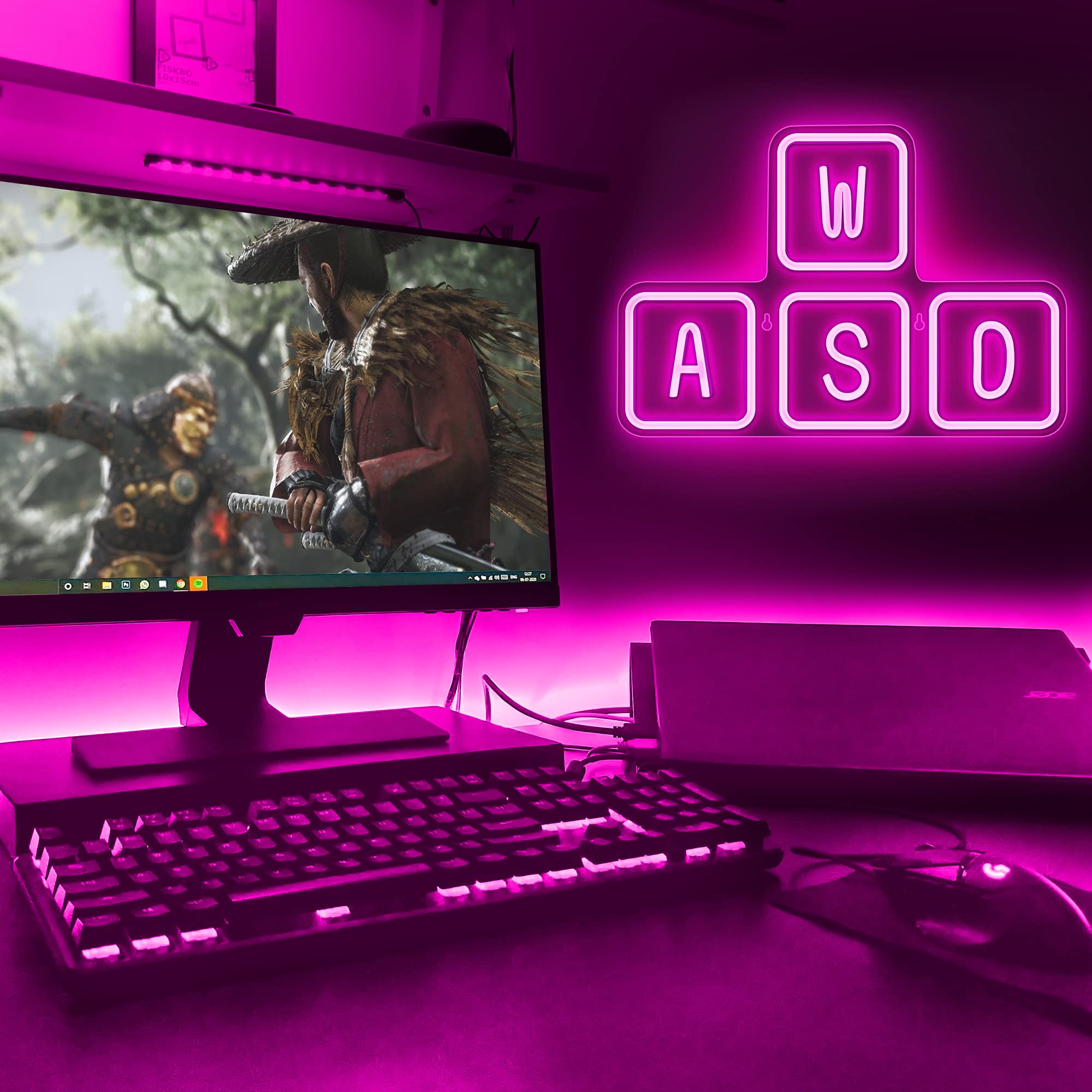Lumoonosity WASD Neon Sign - USB Powered LED Light - Extra Large - WASD Pink - Model NS-WASD PINK - Wall & Game Room Decor
