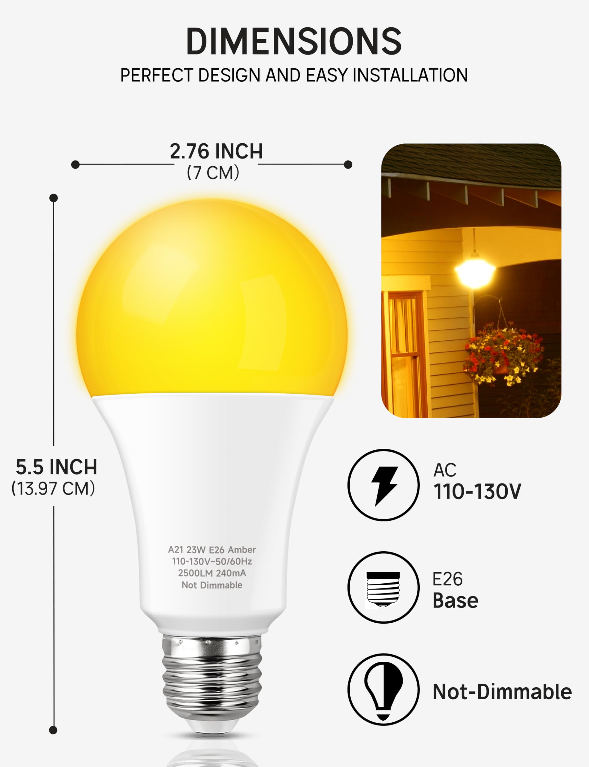 Prosperbiz Bug Light Bulbs A21 23W Amber Yellow 150W-200W Equivalent E26 Non-Dimmable 4 Pack