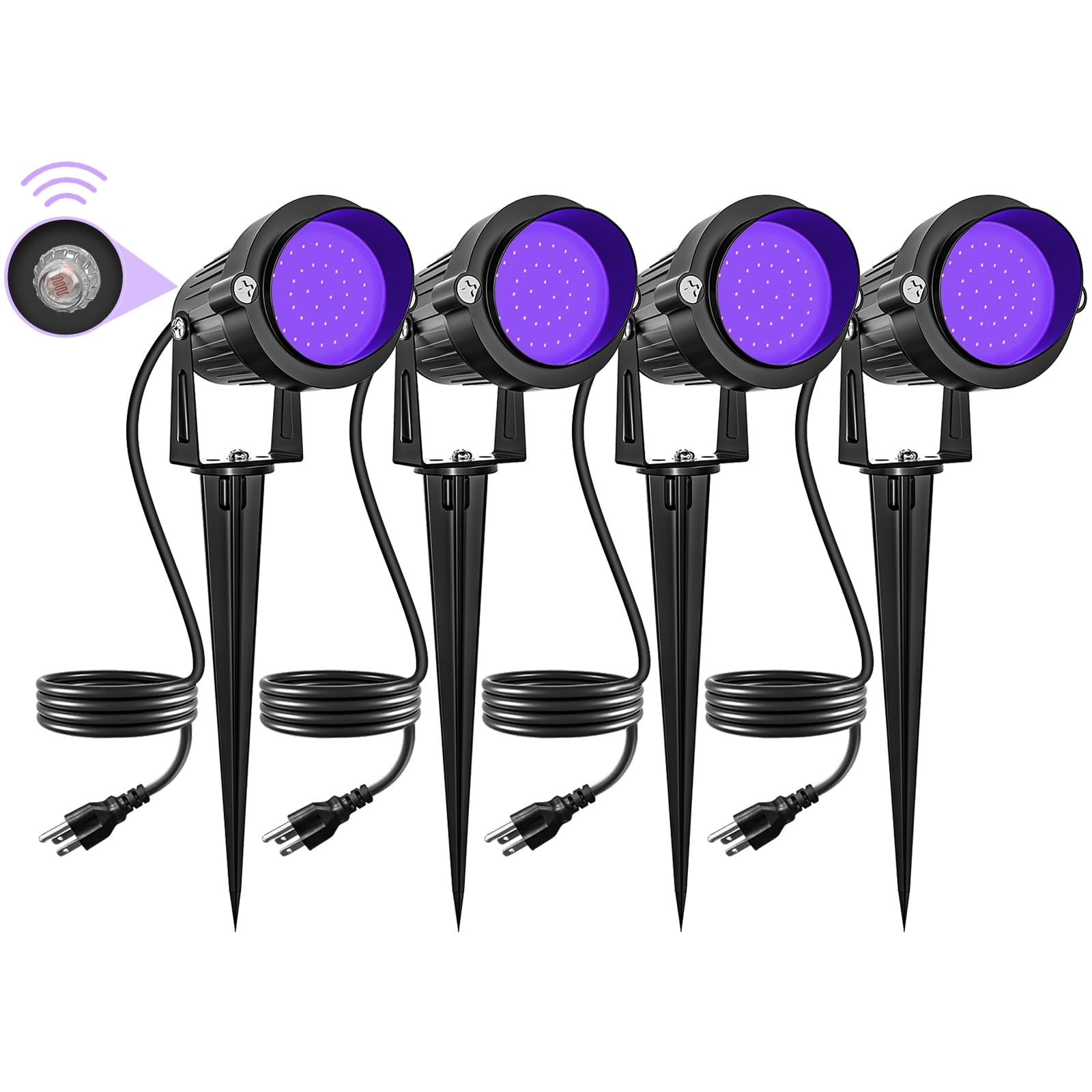 Doreio 120V Blacklight Spotlight 15W Led Landscape Lights With Sensor - 4 Pack For Glow Parties