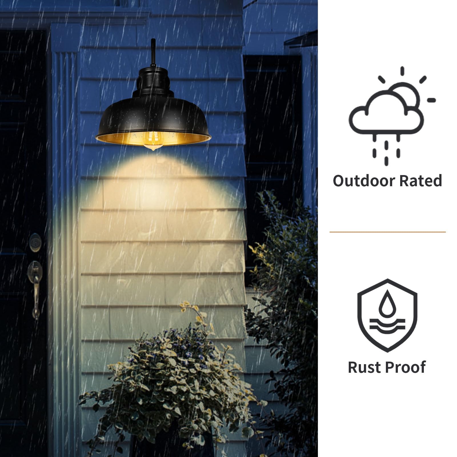 Diyel Solar Barn Light - Gooseneck Outdoor Wall Sconce, Black+Gold, Metal, 1 Pack, Model RZSR007 BK