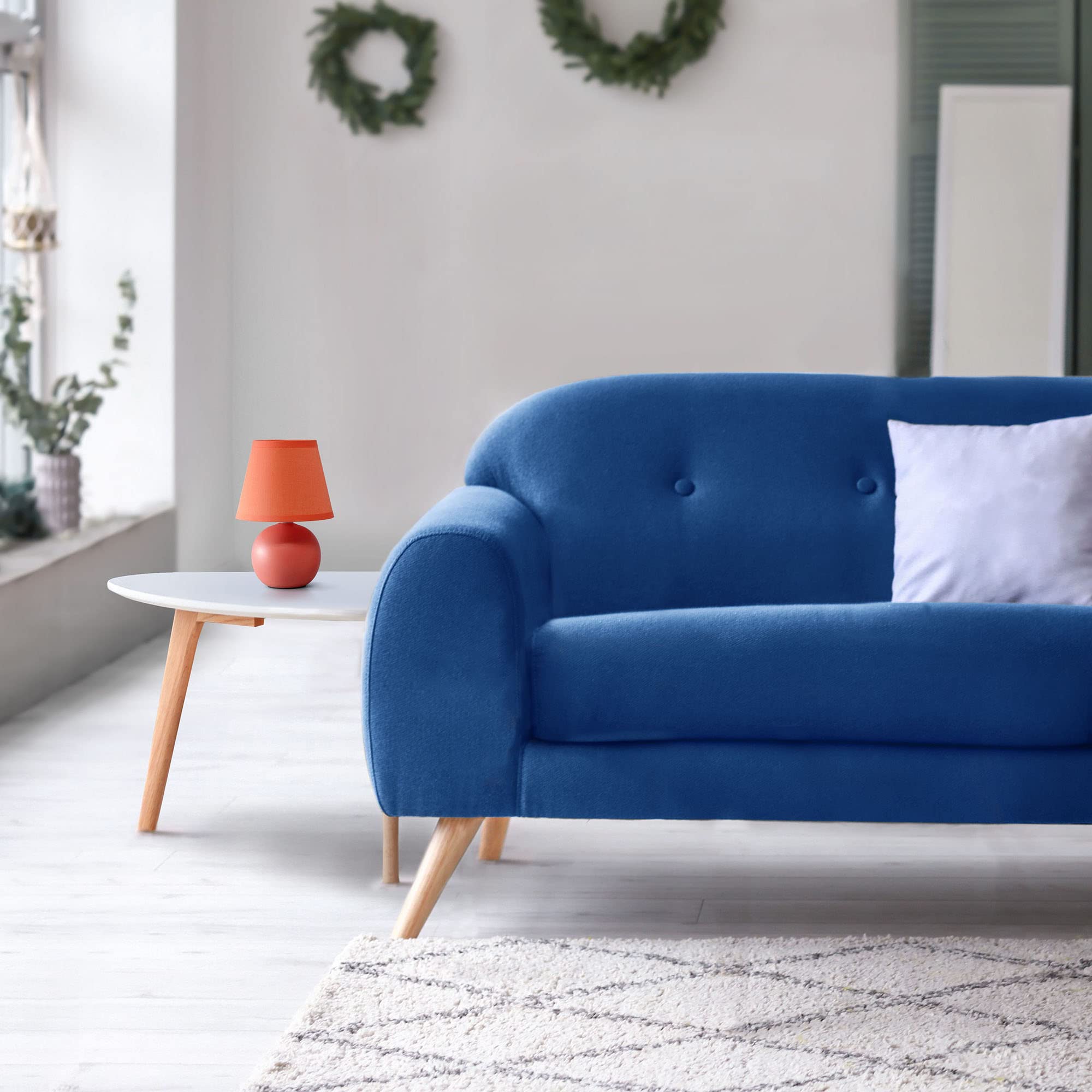 Creekwood Home Orange Ceramic Table Lamp, 8.66&quot; Petite Bedside Light With Drum Shade