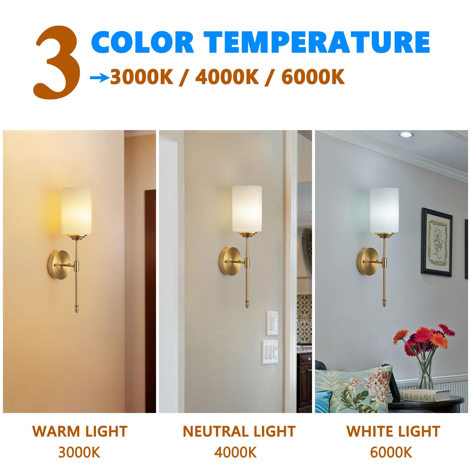HOTRAN Wall Sconces Set of Two, Rechargeable LED Lights, Remote Control, Modern Gold & Glass Design