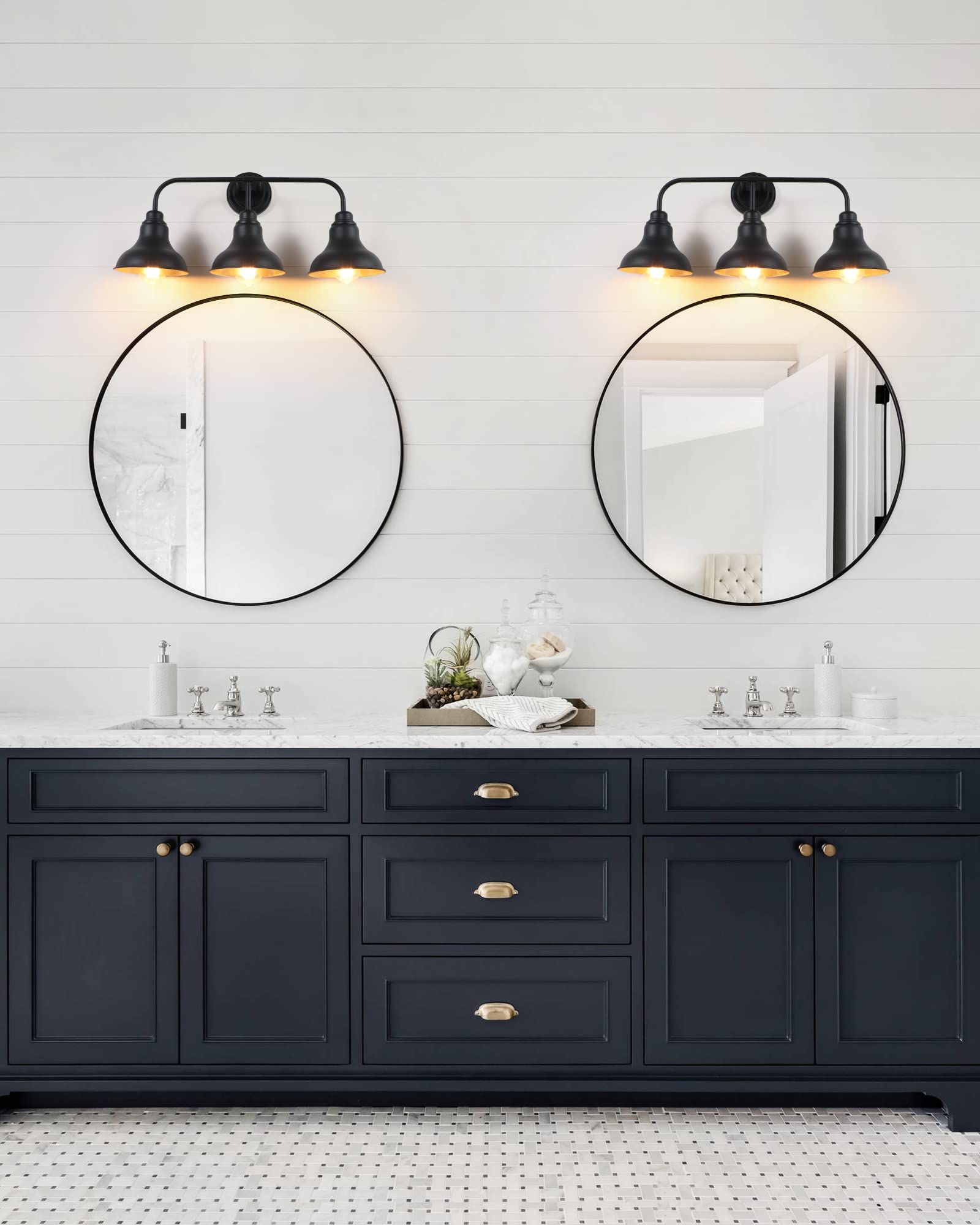 pasentel 3-Light Farmhouse Bathroom Vanity Light Fixture, Rustic Black Iron Sconces, Model BD017-3-BK