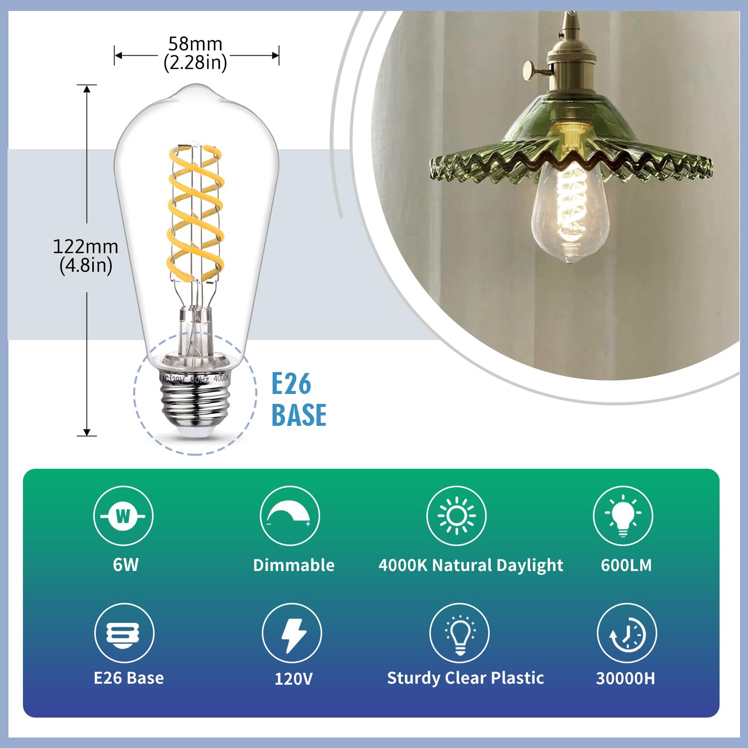 Emymlite 16 Pack Dimmable Vintage Led Edison Bulbs, E26 Led Bulb 60 Watt Equivalent, Neutral White 4000K, Antique Filament Decor