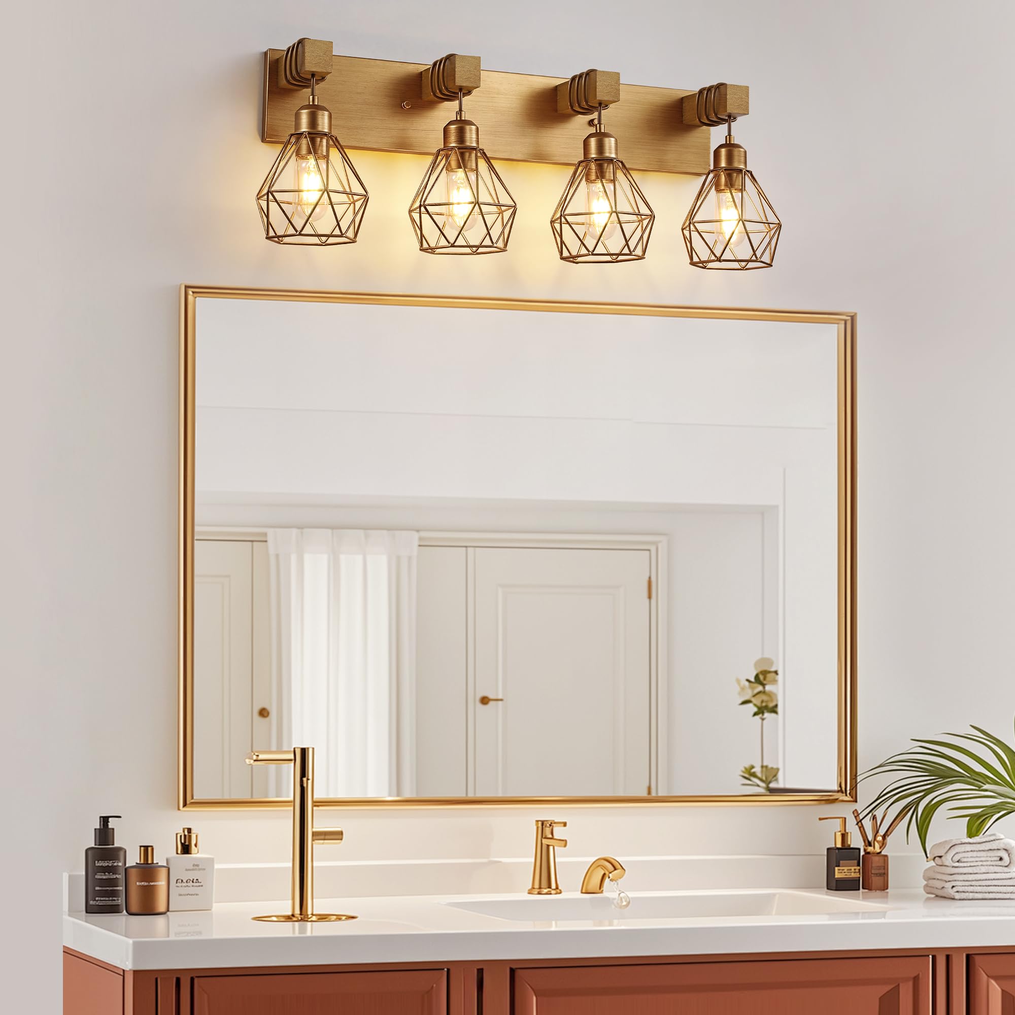 maesta 4-Light Gold Bathroom Vanity Light Fixtures, Elegant Metal Sconces for Living Room, Bedroom, Hallway - Model MA021-S-G-4