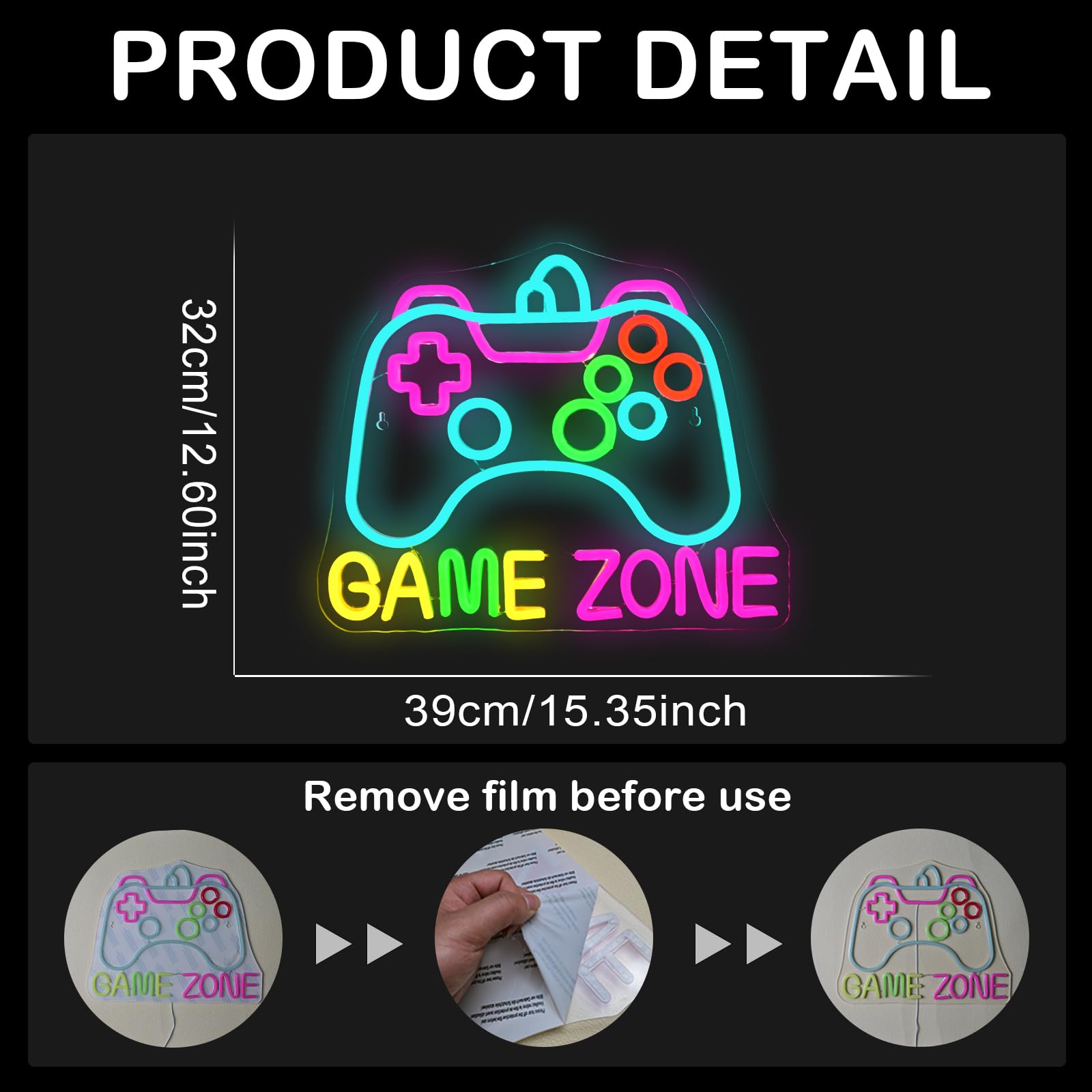 Wanxing Gamer Neon Sign USB Powered Dimmable Light for Game Room, 16.5inx7.8in, Colorful Game Zone Decor