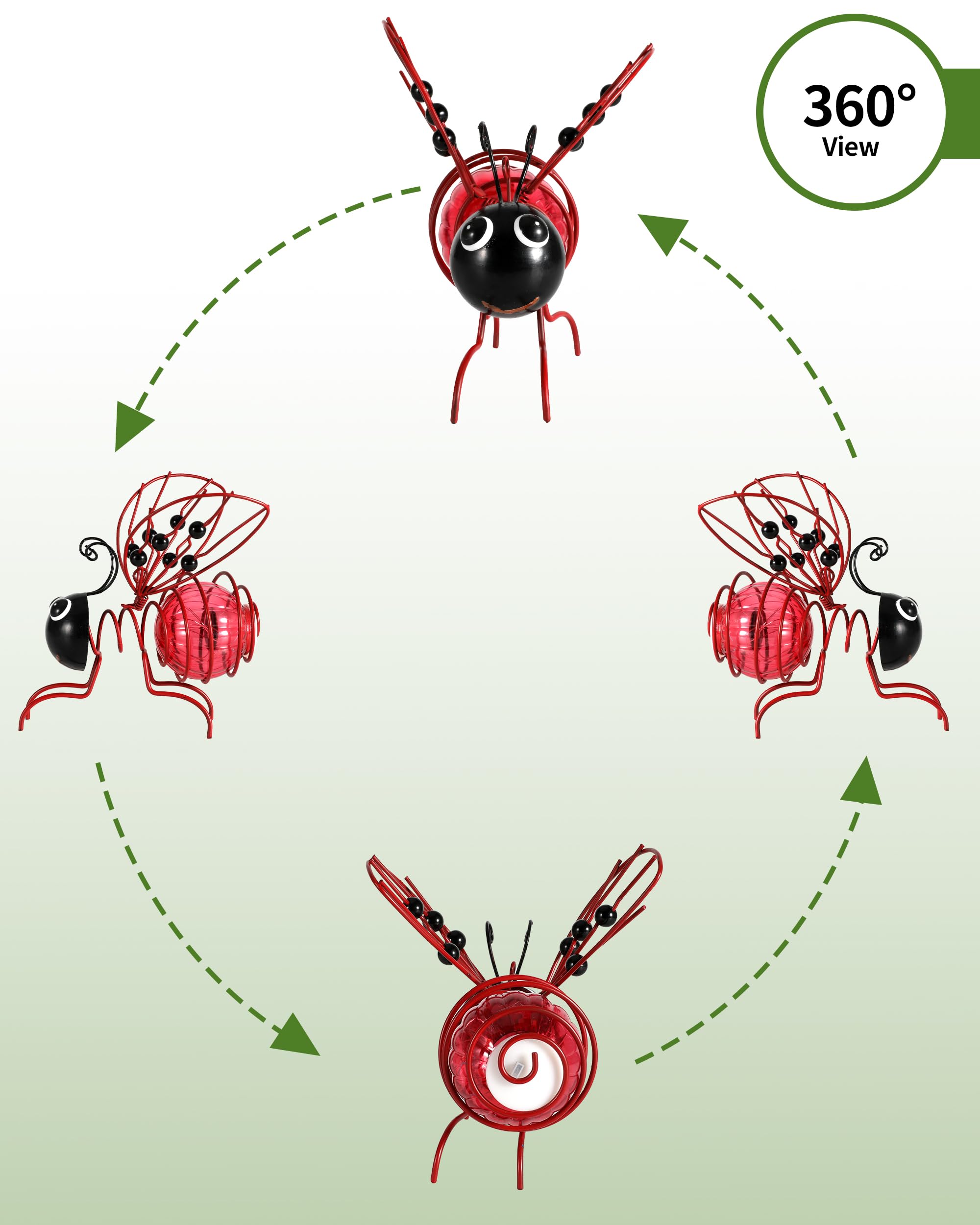 Istatue Solar-Powered Hanging Metal Ladybug Light Garden Decor | Lady Bug Sculpture With Bouncy Springs | Summer Outdoor Art Decorations (Red)