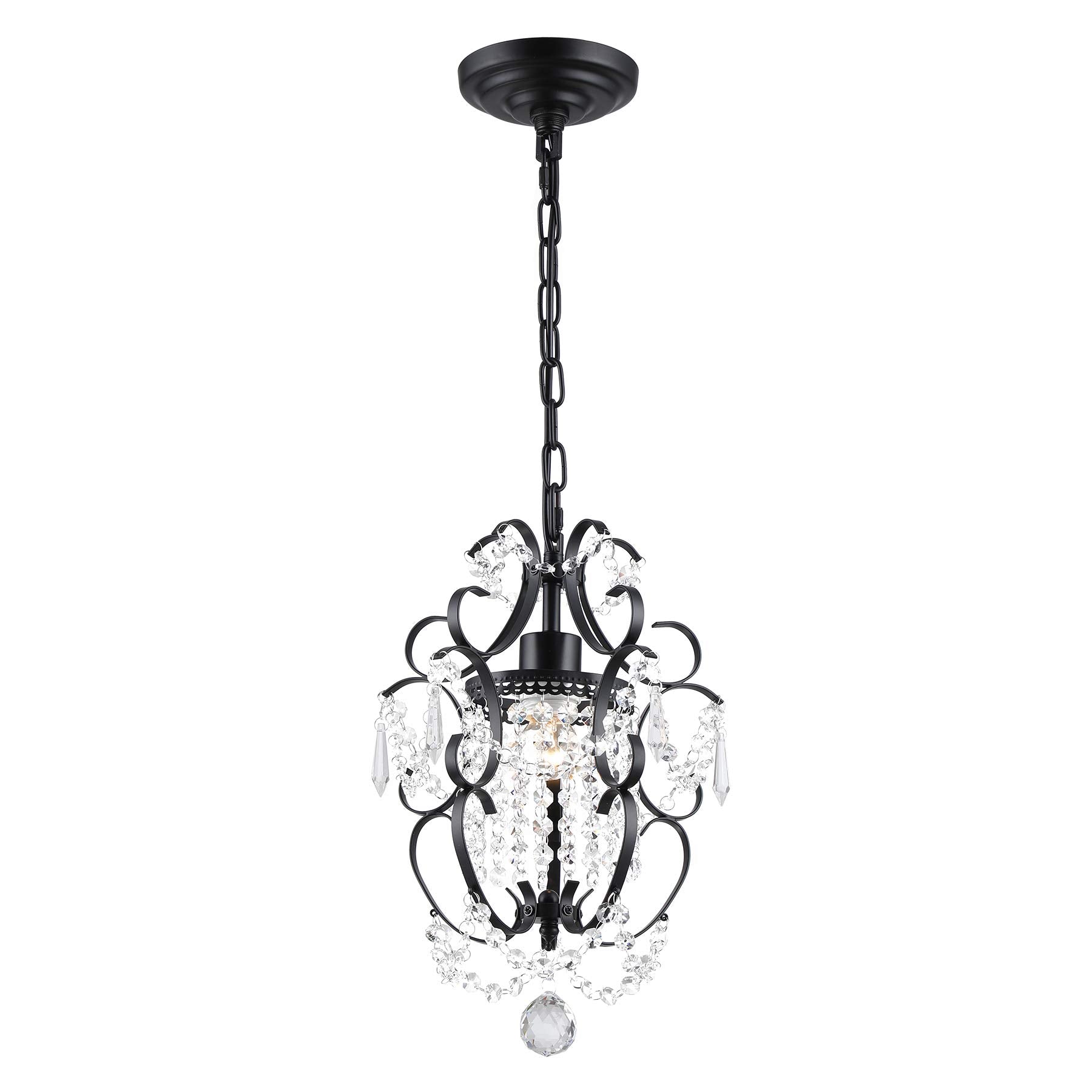 riomasee Mini Chandelier Black Crystal Chandelier 1 Light Elegant Chandelier Crystal Iron Ceiling Light Fixture for Bedroom,Farm