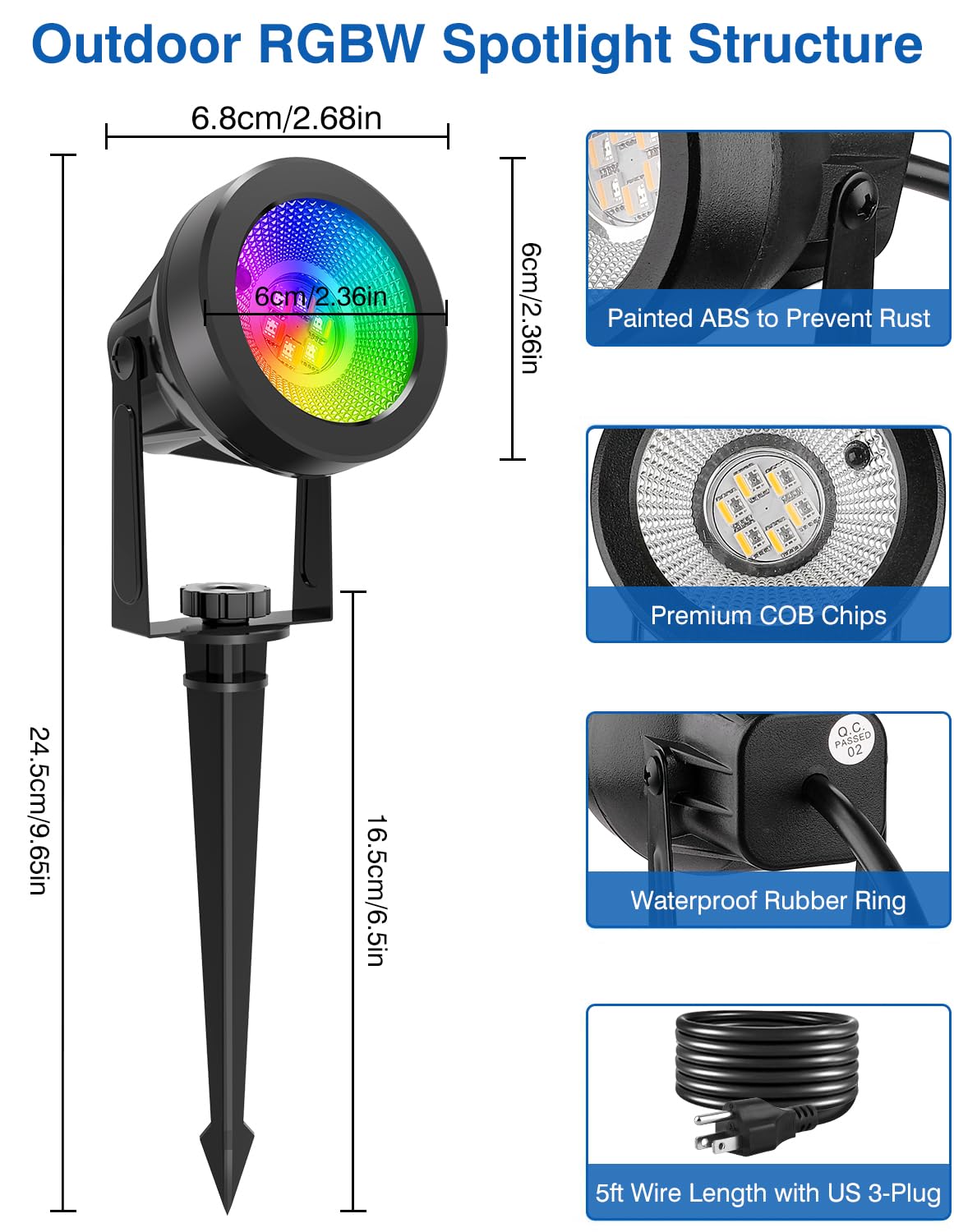CREPOW RGB LED Spotlights - 2 Pack Waterproof Landscape Lighting for Outdoor Decoration, Model TS-F2020, Ideal for Yard and Garden
