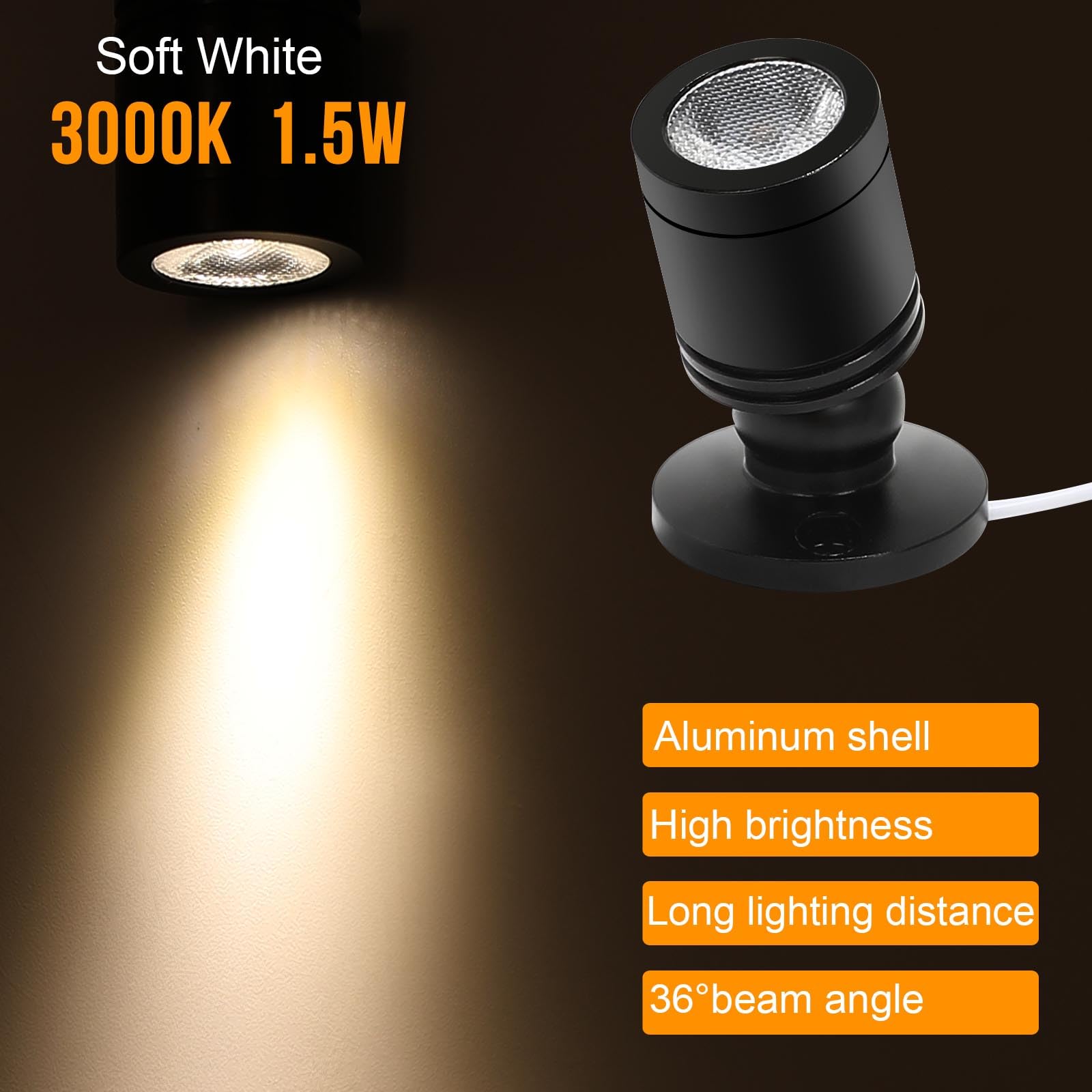 Taysing LED Spot Light 4 Pack, Soft White, Dimmable Indoor Accent Lighting for Art, Jewelry Display, Under Cabinet & Shelves