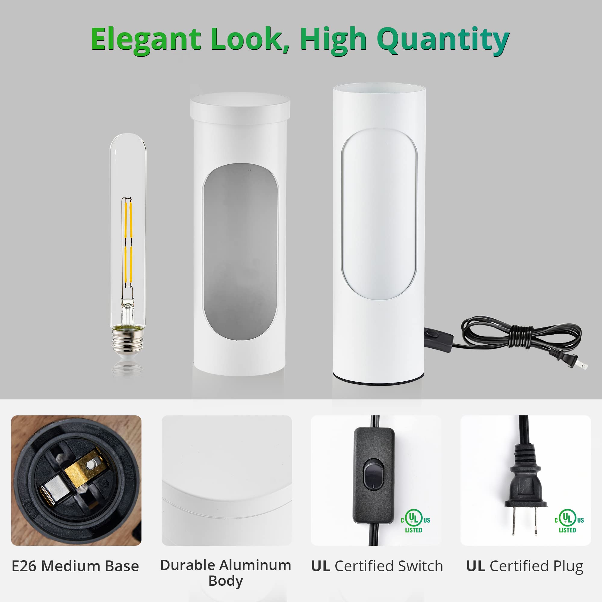 Lediary Kosher Lamp, Reading Lamp For Shabbos, White Table Lamps And Nightlight For Living Room Bedroom, T10 Bulb Included (4W E